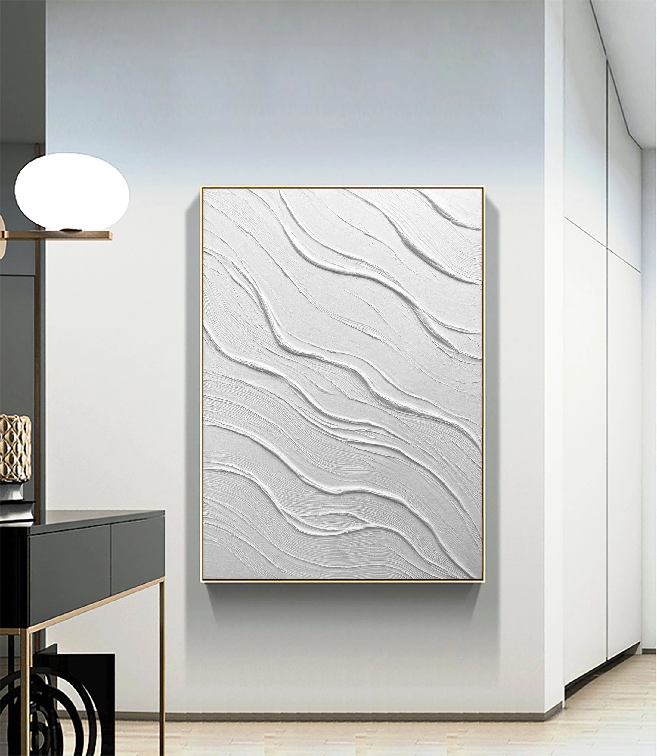 White Minimalist Textured Painting Canvas - Abstract Wall Art Decor for Living Room & Bedroom | Premium Quality Artist Canvas #MM015