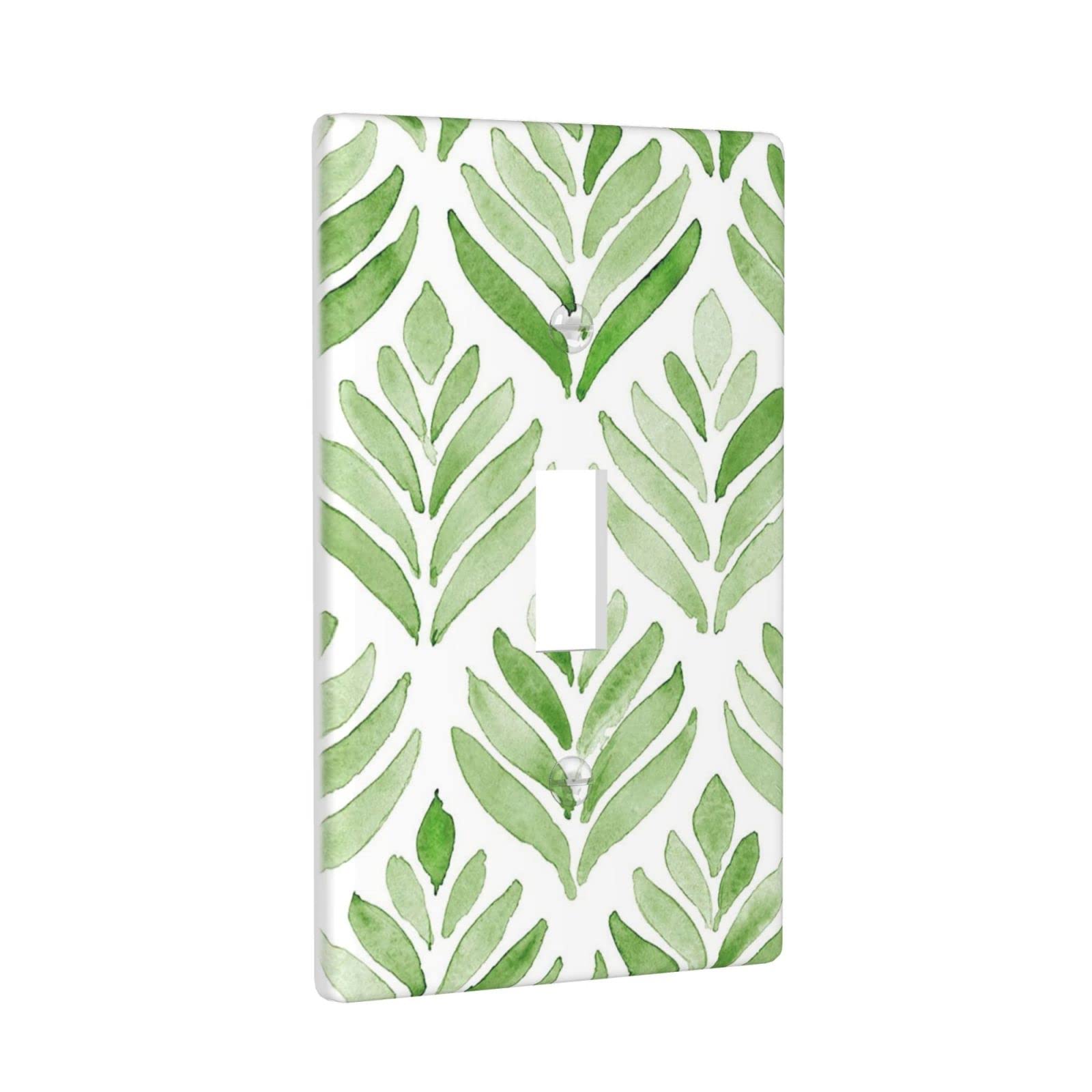 Decorative Leaves Green Light Switch Cover - Single Toggle Wall Plate (4.5 x 2.76 Inch) for Kitchen, Bathroom & Bedroom - Stylish 1 Gang Switch Plate for Home Decor & Interior Design
