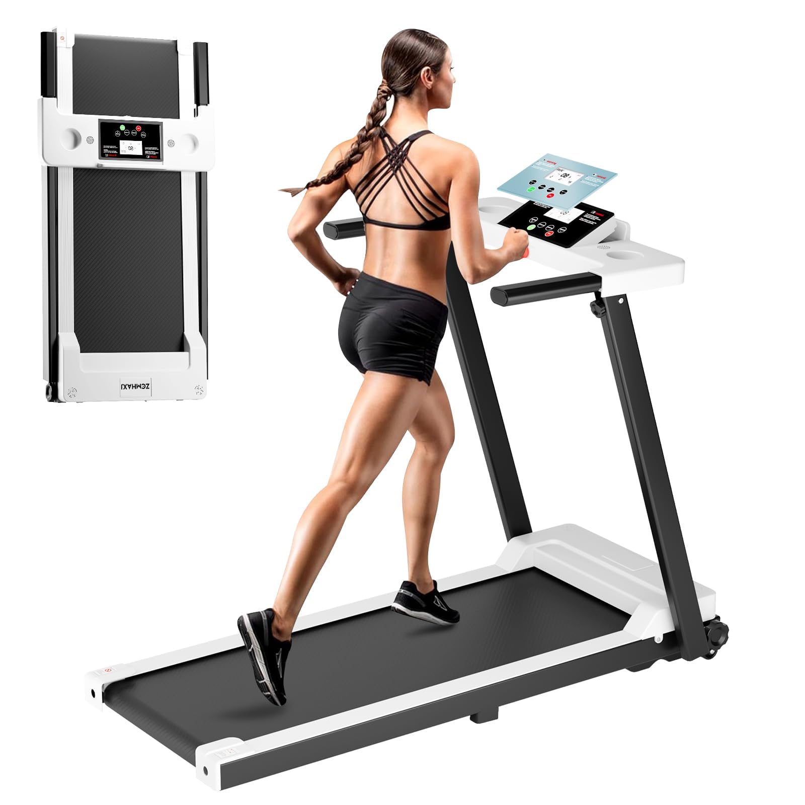Folding Treadmill 300LBS Capacity - Compact Electric Running Machine with LED Display, 3.0HP Motor for Walking Jogging & Running - Portable Home & Office Treadmill for Small Spaces, Apartment Workouts & Indoor Cardio Training