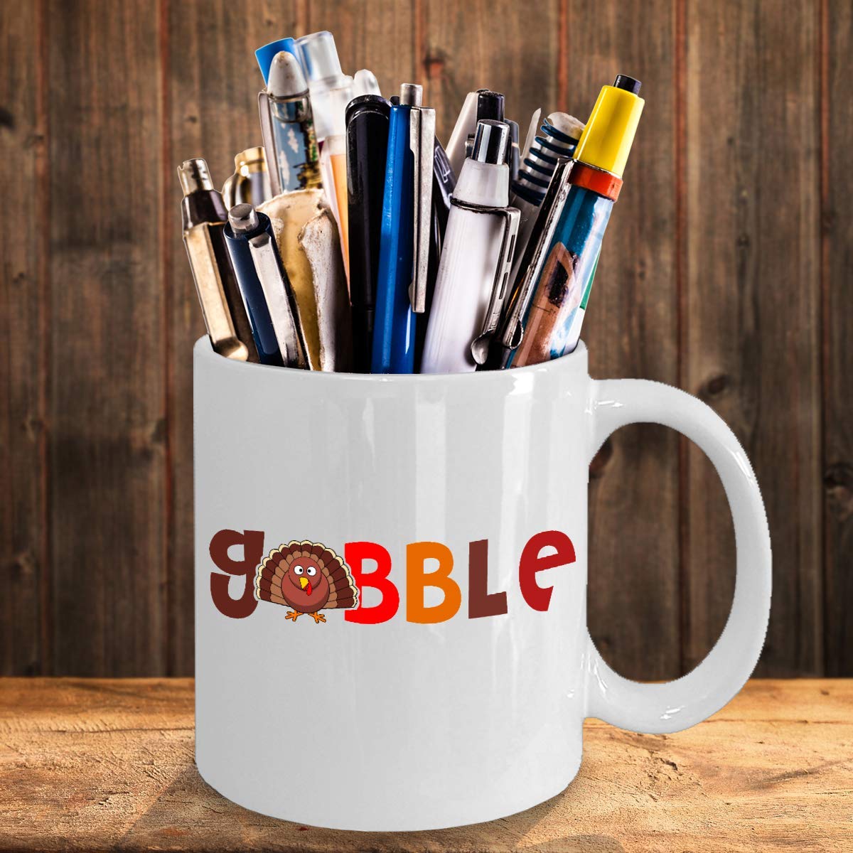 ZapBest Thanksgiving Coffee Mug - 11 Oz White Porcelain Gobble Mug for Thanksgiving Day - Perfect for Holiday Gifts, Family Gatherings & Festive Celebrations