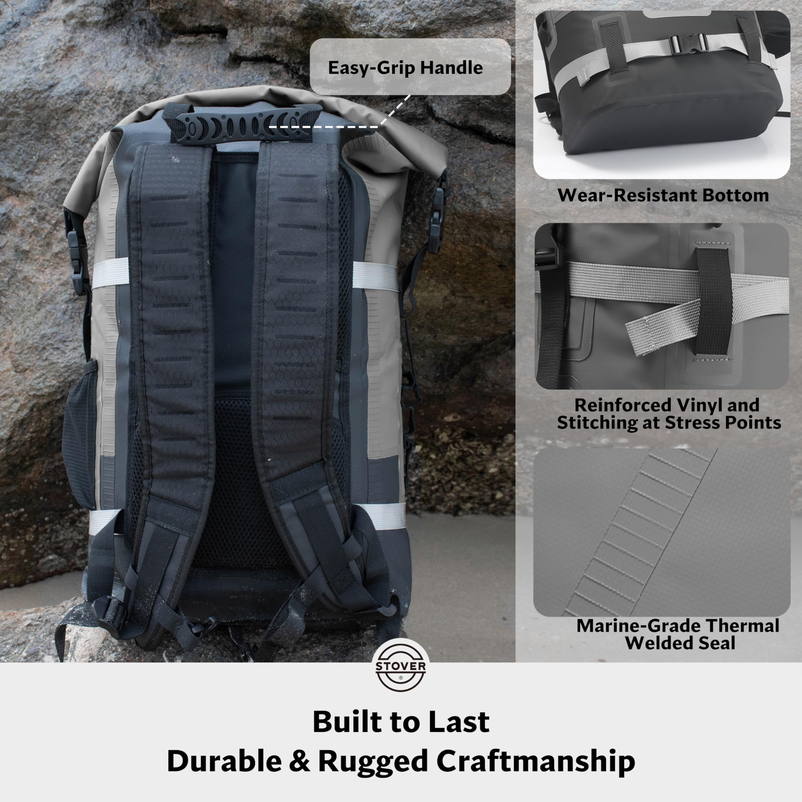 STOVER 5L/10L/25L/30L/40L/55L Waterproof Dry Backpack - Floating Dry Bag for Kayaking, Boating, Hiking, Camping, Beach & Outdoor Activities - Heavy Duty Roll Top Design for Men & Women (Grey) - Perfect for Water Sports, Travel & Adventure Gear Storage