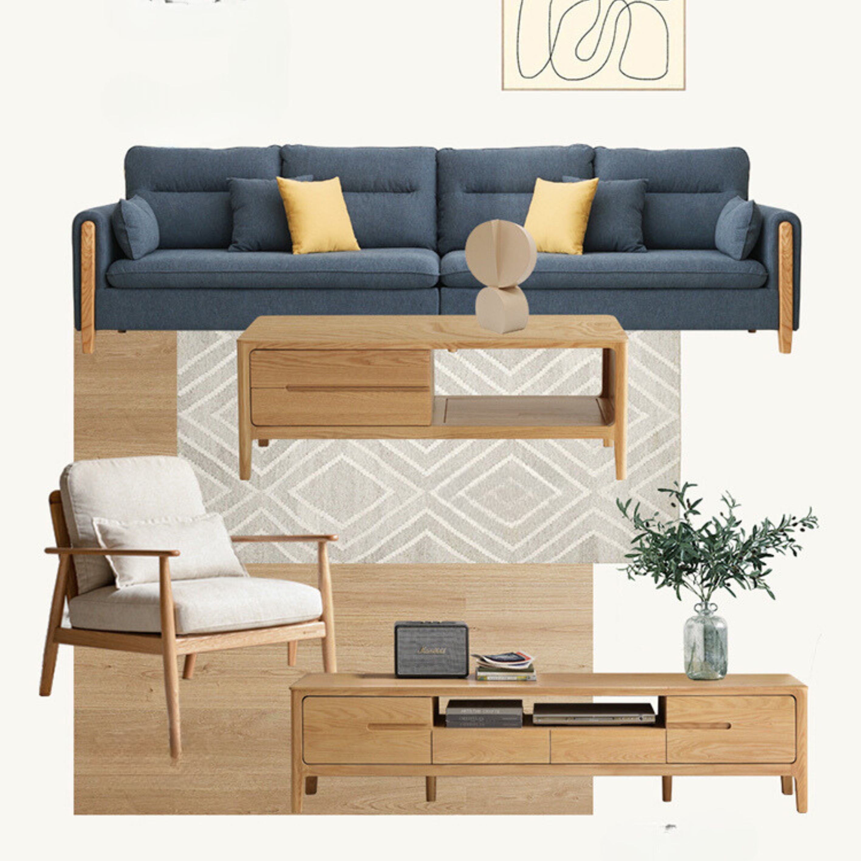 Solid Oak Wood TV Stand with 4 Drawers - Sturdy Media Console for Living Room, Bedroom & Home Theater Storage