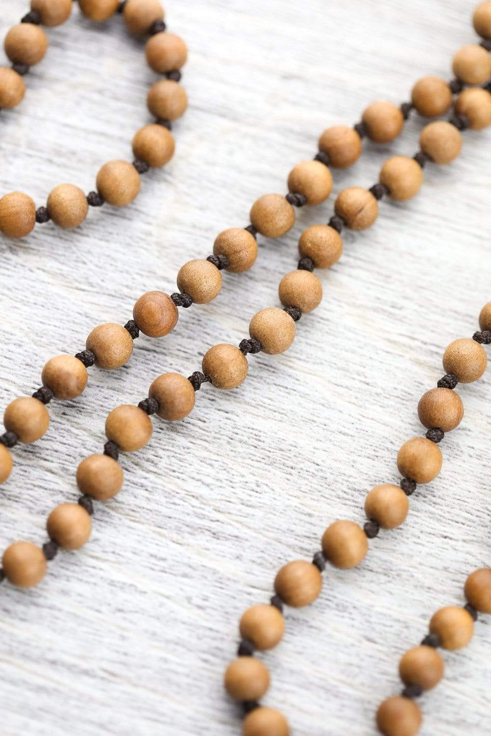 Hand Knotted Sandalwood Mala Beads Necklace - 108 Brown Cord Prayer Beads for Meditation, Yoga & Spiritual Practice - Natural Wood Buddhist Rosary for Mindfulness & Stress Relief