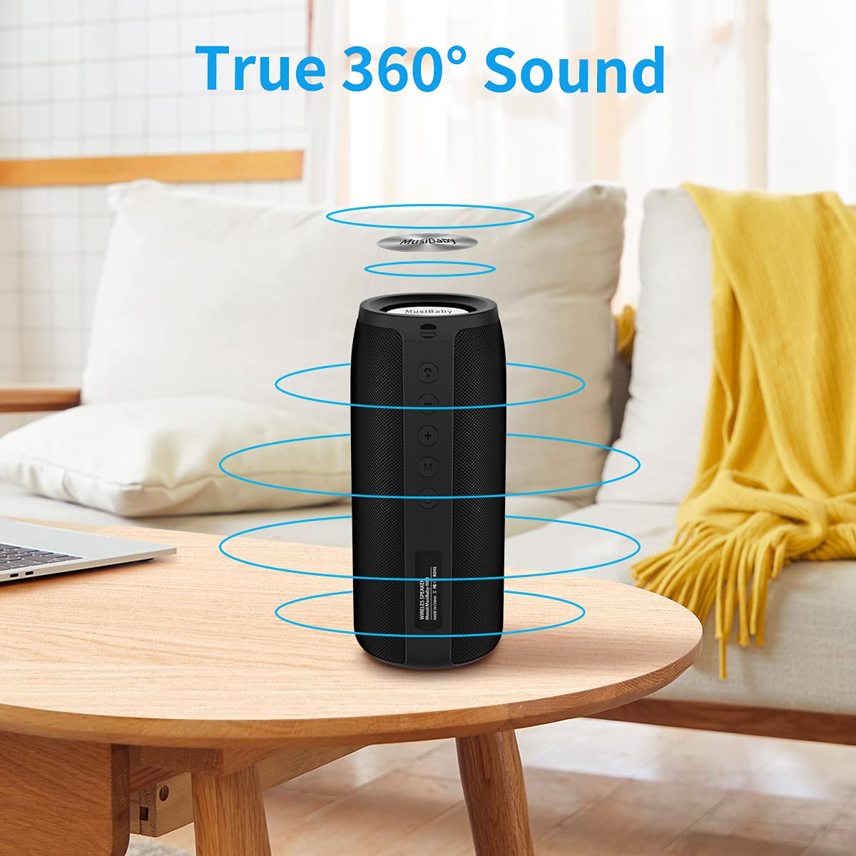 MusiBaby M88 Bluetooth Speaker with Dual Pairing, Bluetooth 5.3, Loud Stereo Sound, Booming Bass, 30H Playtime - Perfect for Home, Outdoor Parties, Beach, Camping, and Travel