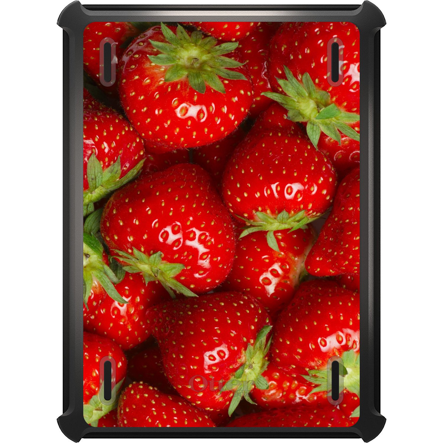 DistinctInk iPad Air 4 Case (2020 Model) - Custom Black Protective Cover with Stand | Replacement for OtterBox Defender | Durable Shockproof Design | Perfect for Work, Travel & School (Strawberry Red)