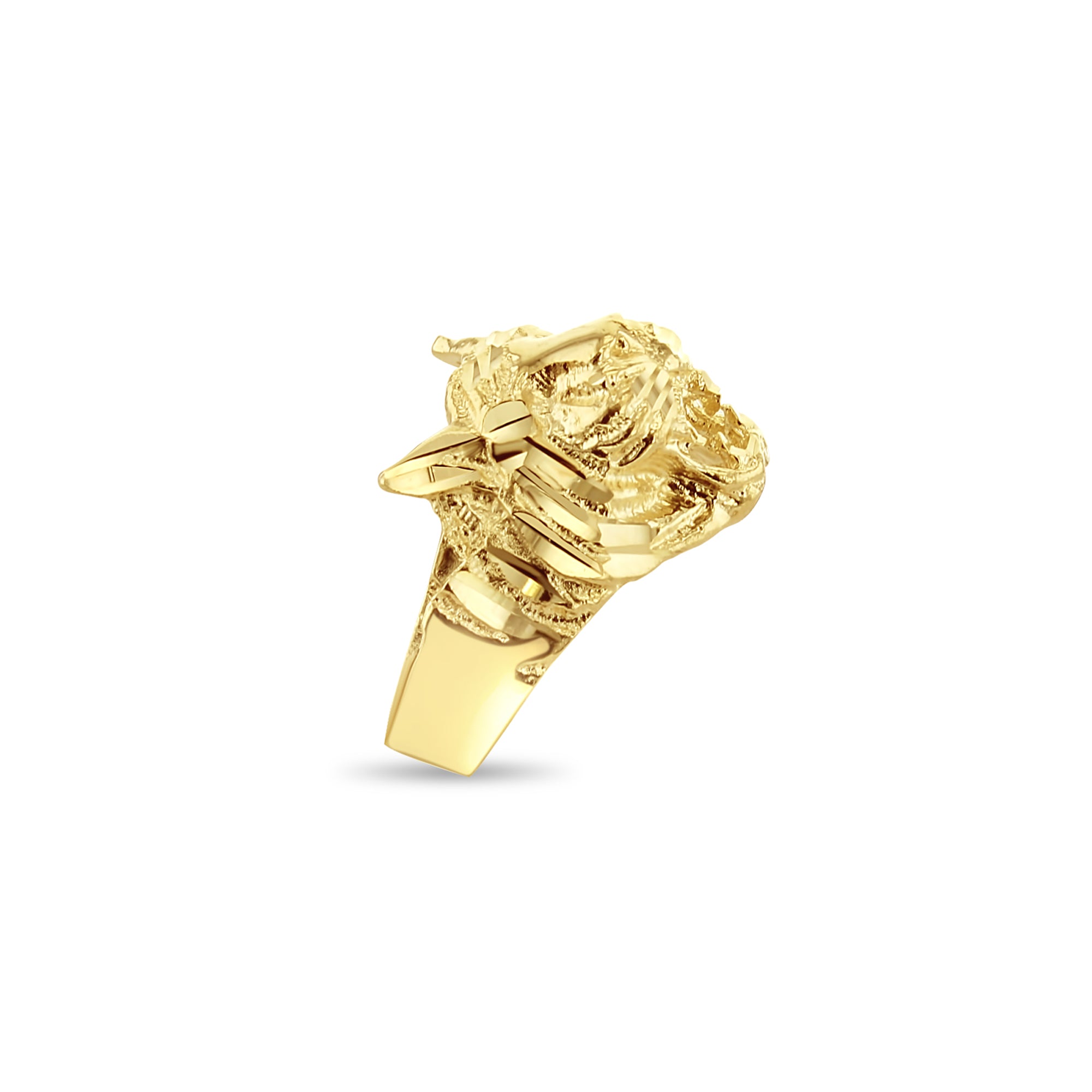 14k Yellow Gold Lion Ring with Diamond Cuts - Elegant Statement Jewelry for Men & Women, Perfect for Gifts, Weddings, and Special Occasions
