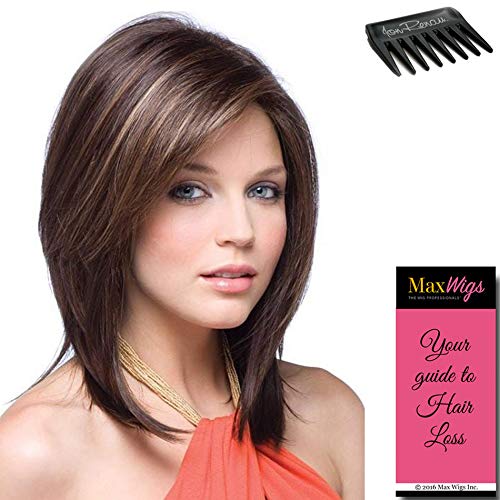 Jackson Wig Dark Chocolate Brown - 9 Inch Layered Mid-Length Synthetic Hair Wig with Teased Ends & Open Weft Cap | Includes Comb & Hair Loss Guide | Perfect for Daily Wear, Cosplay & Hair Loss Solutions
