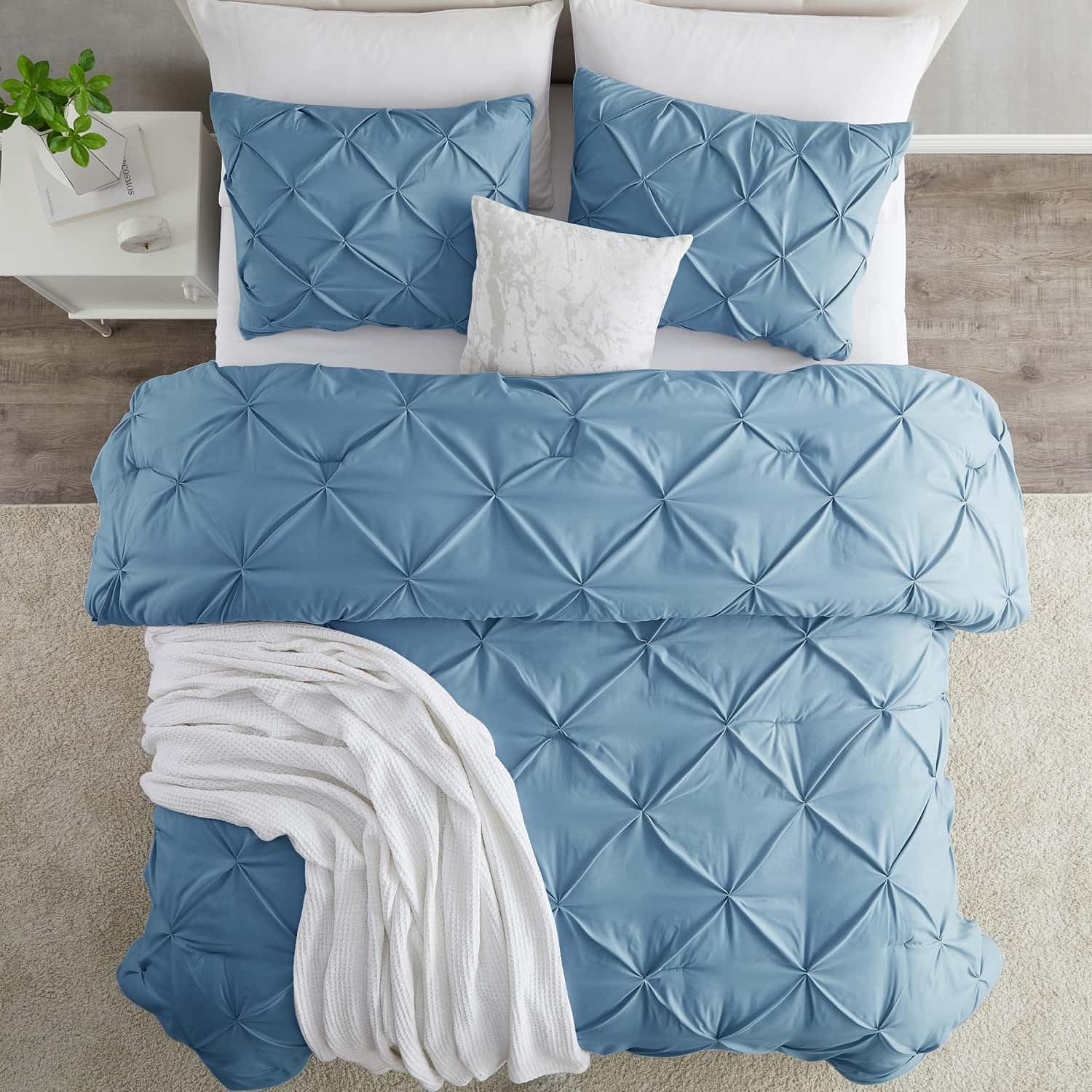 Nestl Blue Heaven Queen Size Duvet Cover Set - 3 Piece Pintuck Duvet Cover with Button Closure, Double Brushed Fabric, 90x90 Inches & 2 Pillow Shams | Soft & Breathable Bedding for Cozy Nights, Guest Room Decor, Luxury Hotel Style Bedroom Upgrade