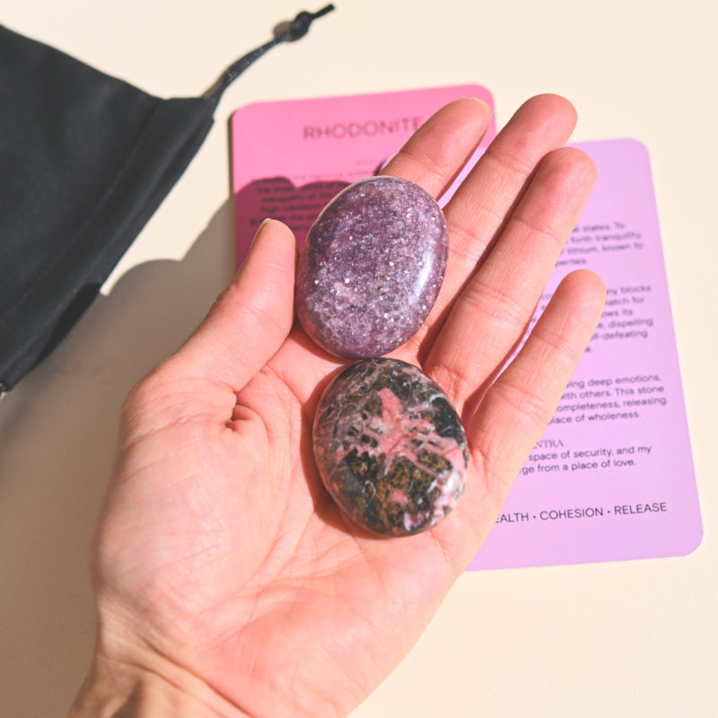 Natural Lepidolite Palm Stone - Healing Crystal for Stress Relief & Anxiety - Perfect for Meditation, Reiki & Energy Balancing - Ideal for Home, Office & Spiritual Practices