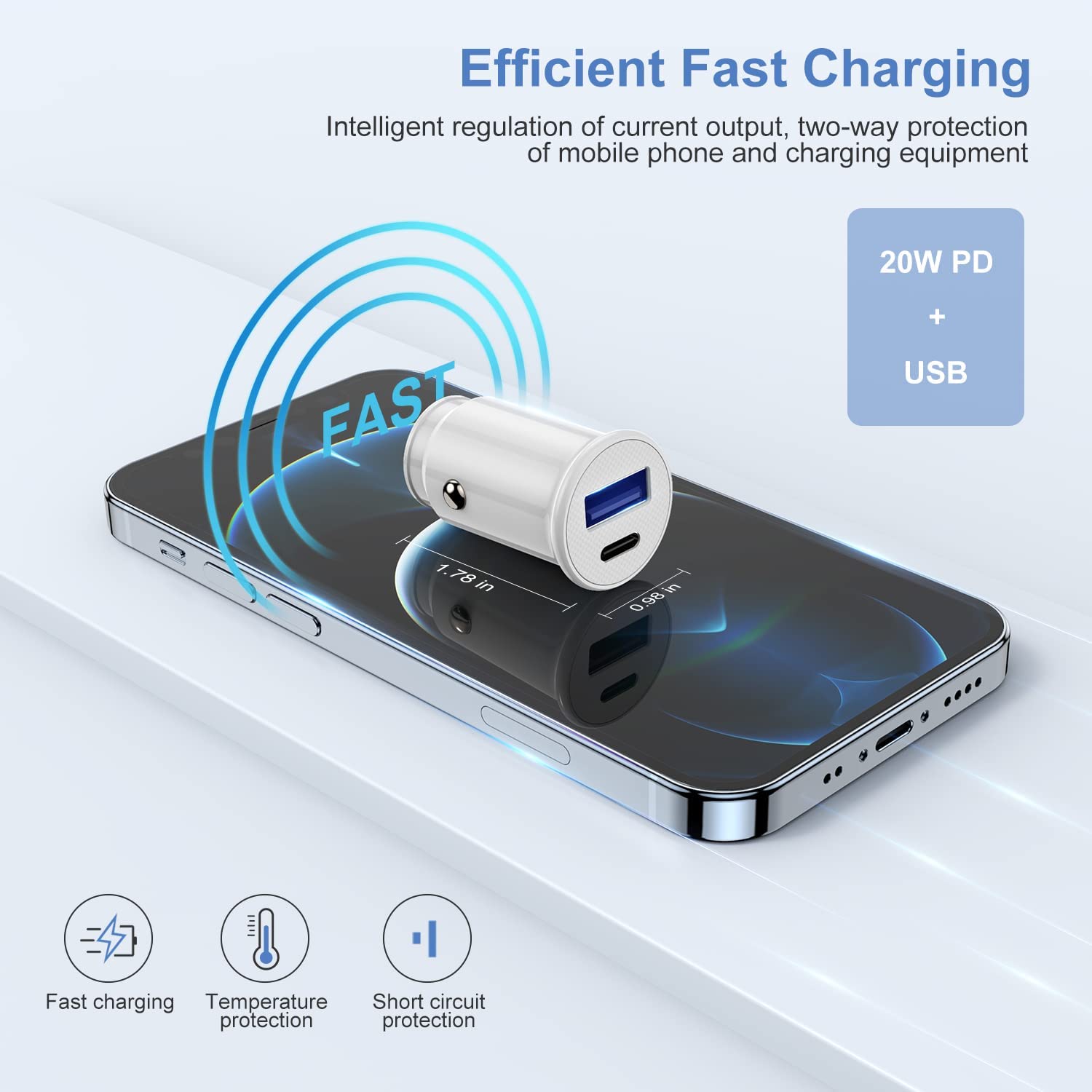 Apple MFi Certified USB C Car Charger - Fast Charging Dual Port Cigarette Lighter Adapter for iPhone 14/13/12/11/XS/Plus & iPad - Includes 2Pack Lightning to USB C/A Cables - Perfect for Road Trips & Daily Commutes