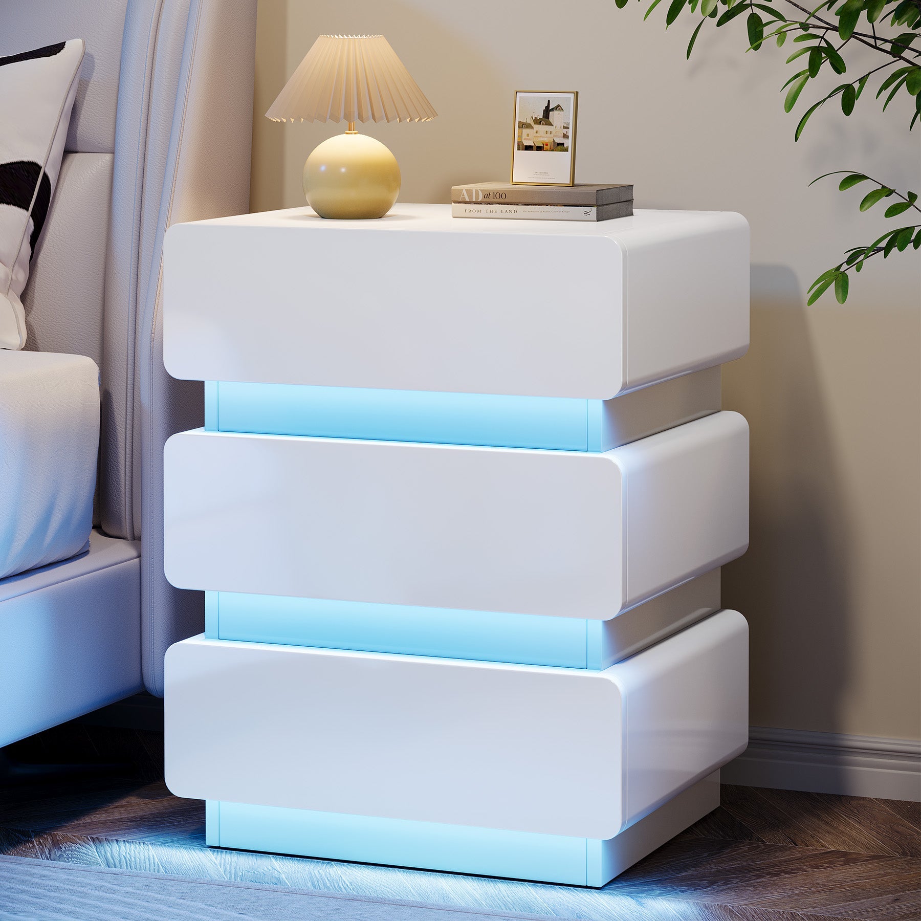 3 Drawer Nightstand with LED Lights - Modern Bedside End Table with Storage for Bedroom, Living Room, and Office - Perfect for Small Spaces and Apartment Decor
