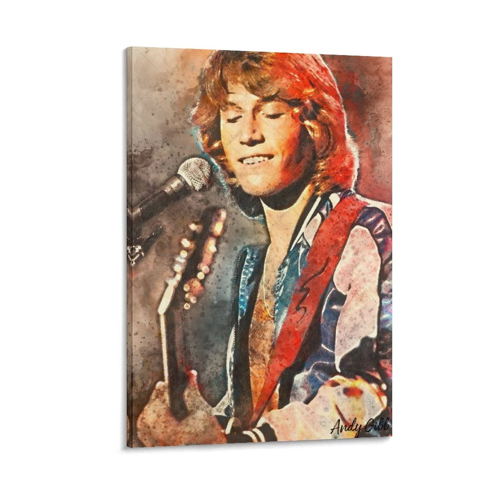 Vintage Andy Gibb Playing Guitar Rock Art Poster - Premium Canvas Wall Decor 24x36 Inches (60x90cm) for Bedroom, Living Room & Music Studio