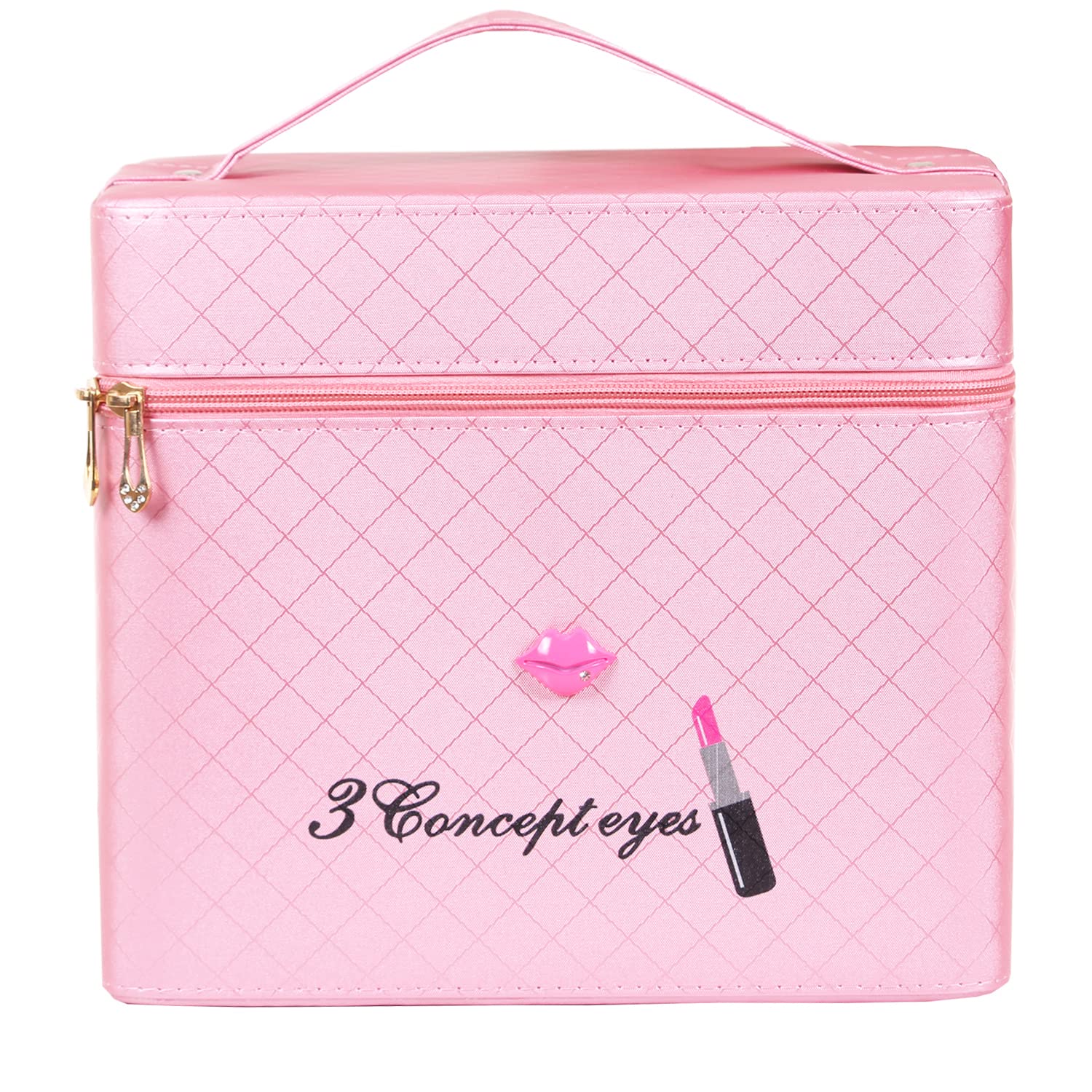 RONTENO 18cm Makeup Vanity Box with Mirror - Pink Cosmetic Travel Bag for Women | Home & Travel Use