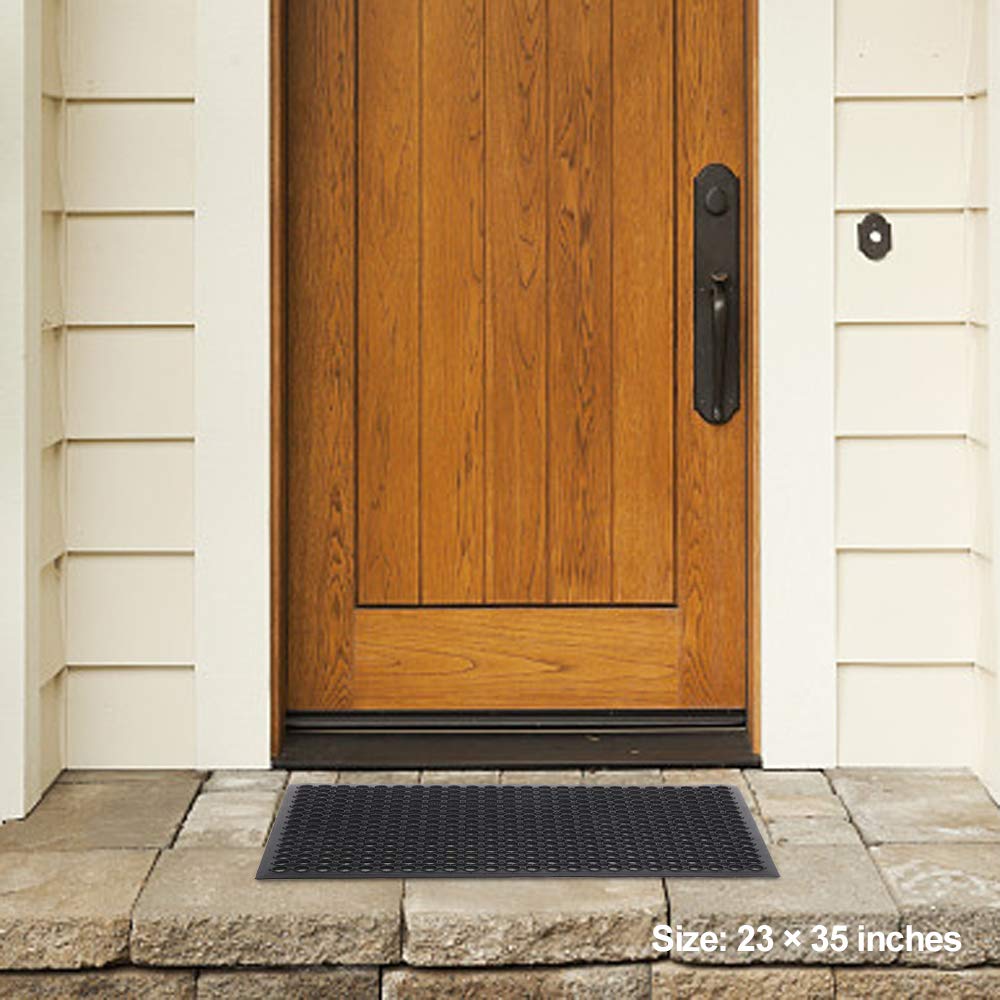 Premium Anti-Fatigue Rubber Door Mat - Non-Slip Drainage Floor Mat for Kitchen, Bathroom, Restaurant & Garage - Heavy Duty Indoor/Outdoor Use - Black 24
