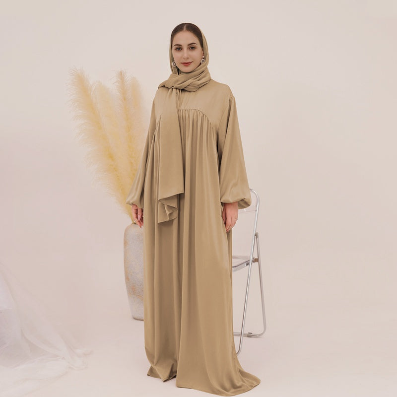 11 Color Options Satin Long Robe Abaya Dress With Pocket - Elegant Muslim Prayer Dress for Home, Mosque & Special Occasions