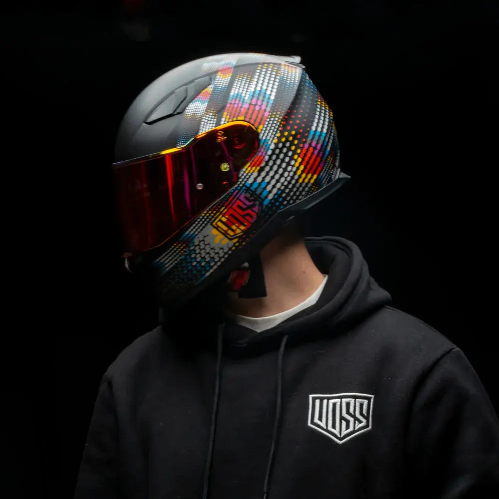 Voss 988 Moto 1 Full Face Metal Fractal Motorcycle Helmet - DOT Approved for Street & Off-Road Riding, Cruiser & Sport Bike Use