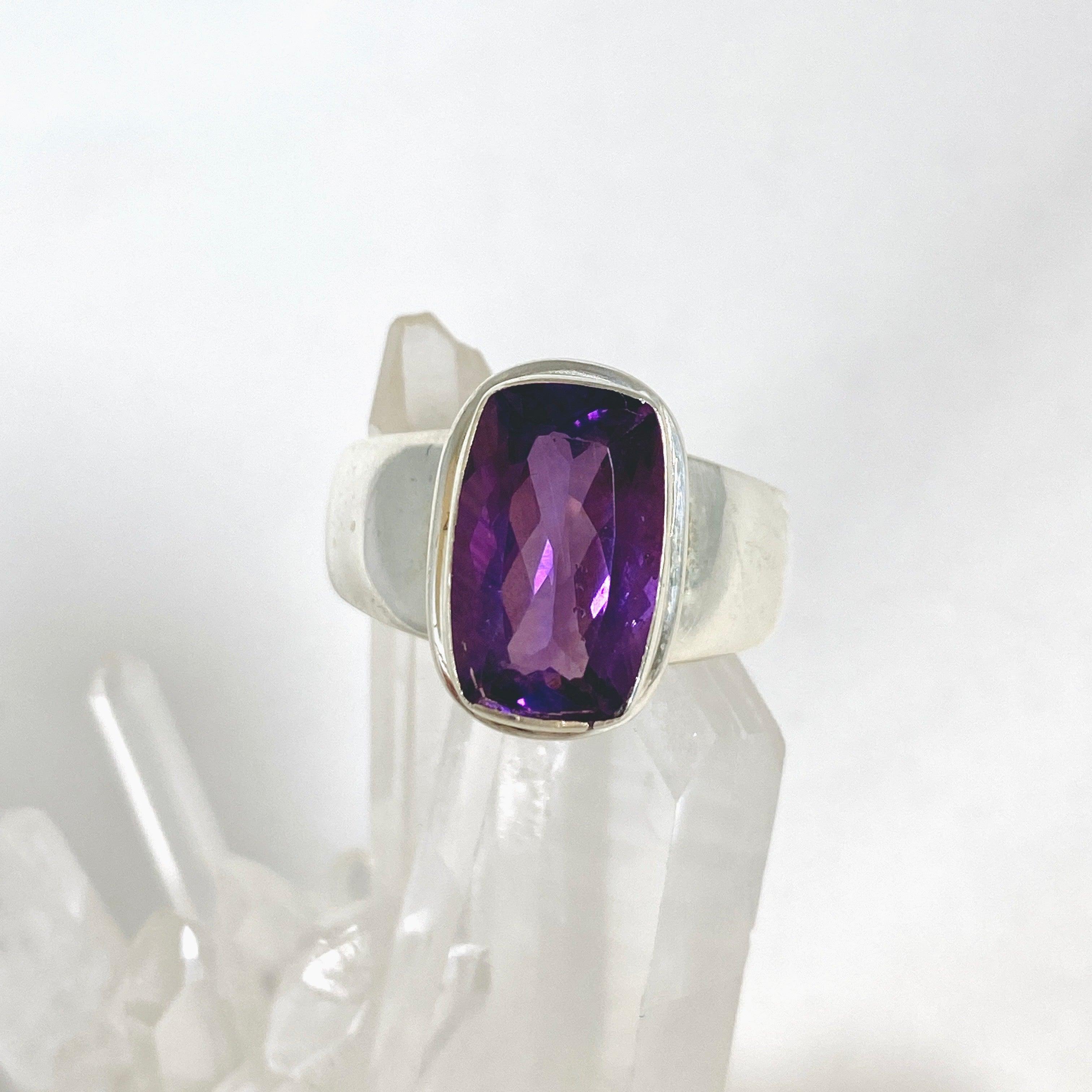 Amethyst Rectangular Faceted Ring - Size 9 - KRGJ2946 - Elegant Jewelry for Women, Perfect for Weddings, Parties & Everyday Wear