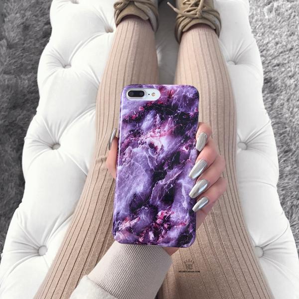 Premium Purple Stone Marble iPhone Case - Elegant & Durable Protective Cover for iPhone [Model Numbers] - Perfect for Work, Travel & Everyday Use
