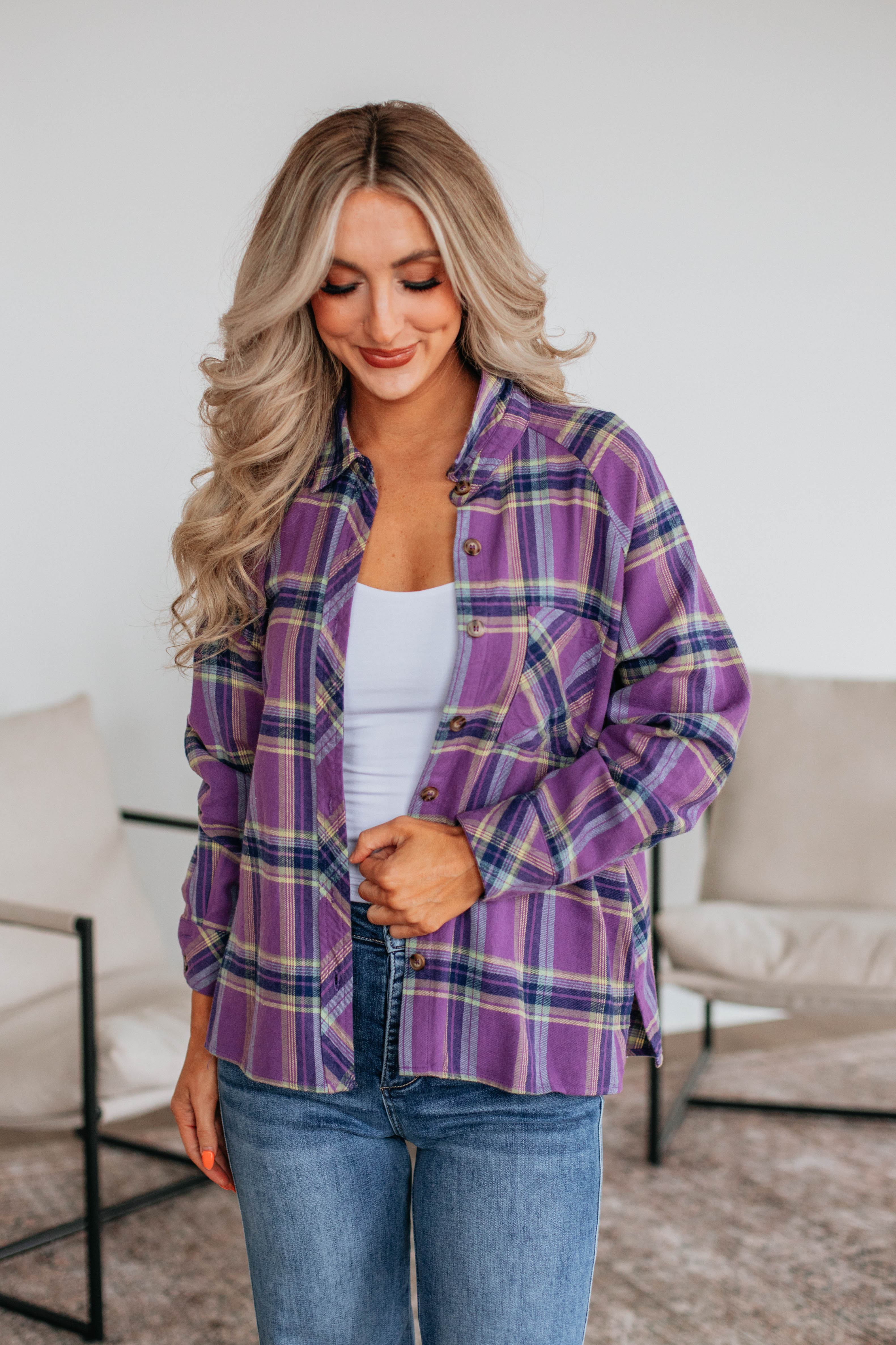 Jema Flannel Top - Soft & Cozy Violet Mix Plaid Shirt for Women | Perfect for Fall & Winter Layering, Outdoor Adventures & Casual Wear