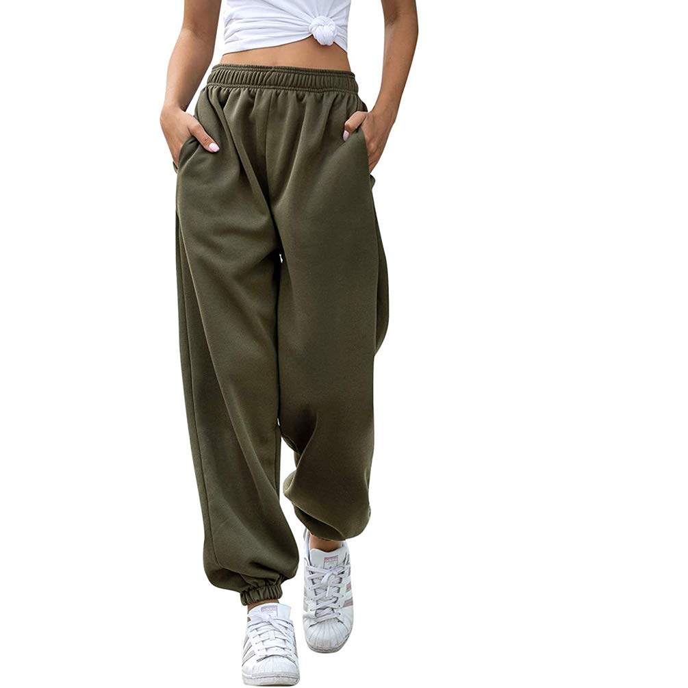 Women's High Waist Sweatpants - Elastic Cinch Joggers with Pockets | Soft Cotton Casual Lounge Pants for Yoga, Workout, Running & Everyday Wear