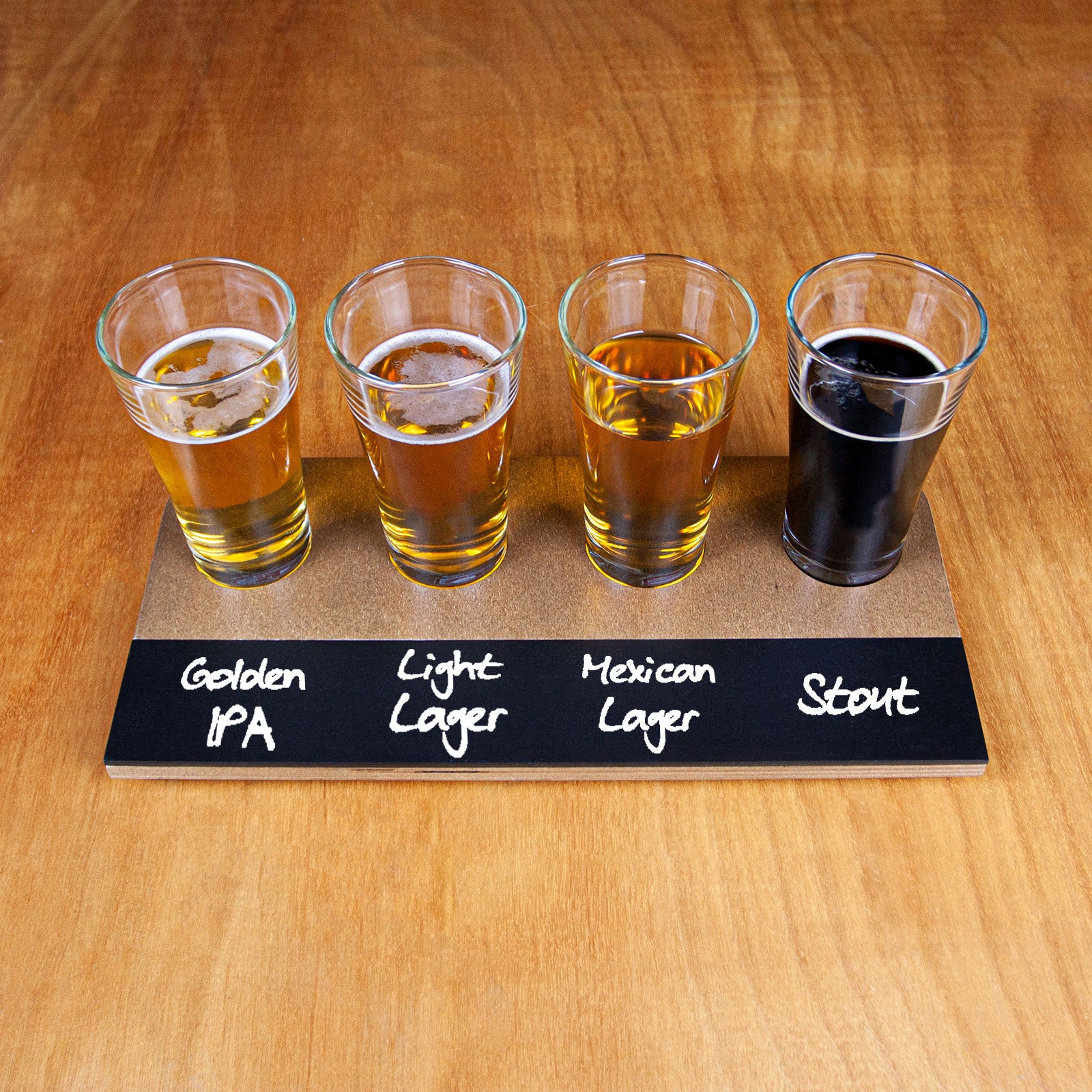 Premium Walnut-Finished Beer Flight Set with Chalk Strip - Includes 8.5oz Flared Tasting Glasses for Craft Beer Enthusiasts | Perfect for Home Brew Tasting, Parties & Pub-Style Beer Sampling