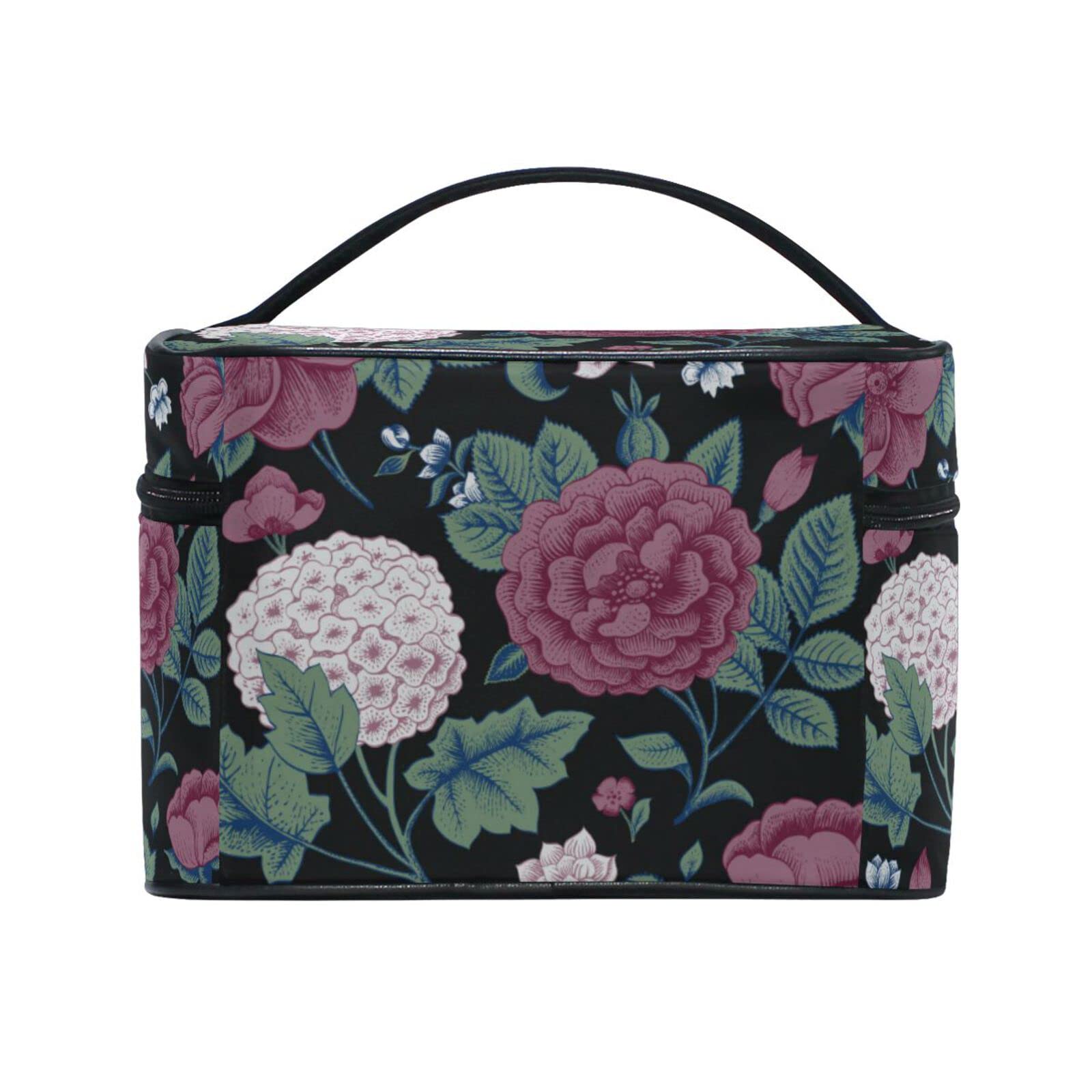 Black Floral Cosmetic Bag Organizer - Waterproof Zippered Makeup Pouch for Women & Girls | Perfect for Travel, Gym, and Daily Essentials Storage