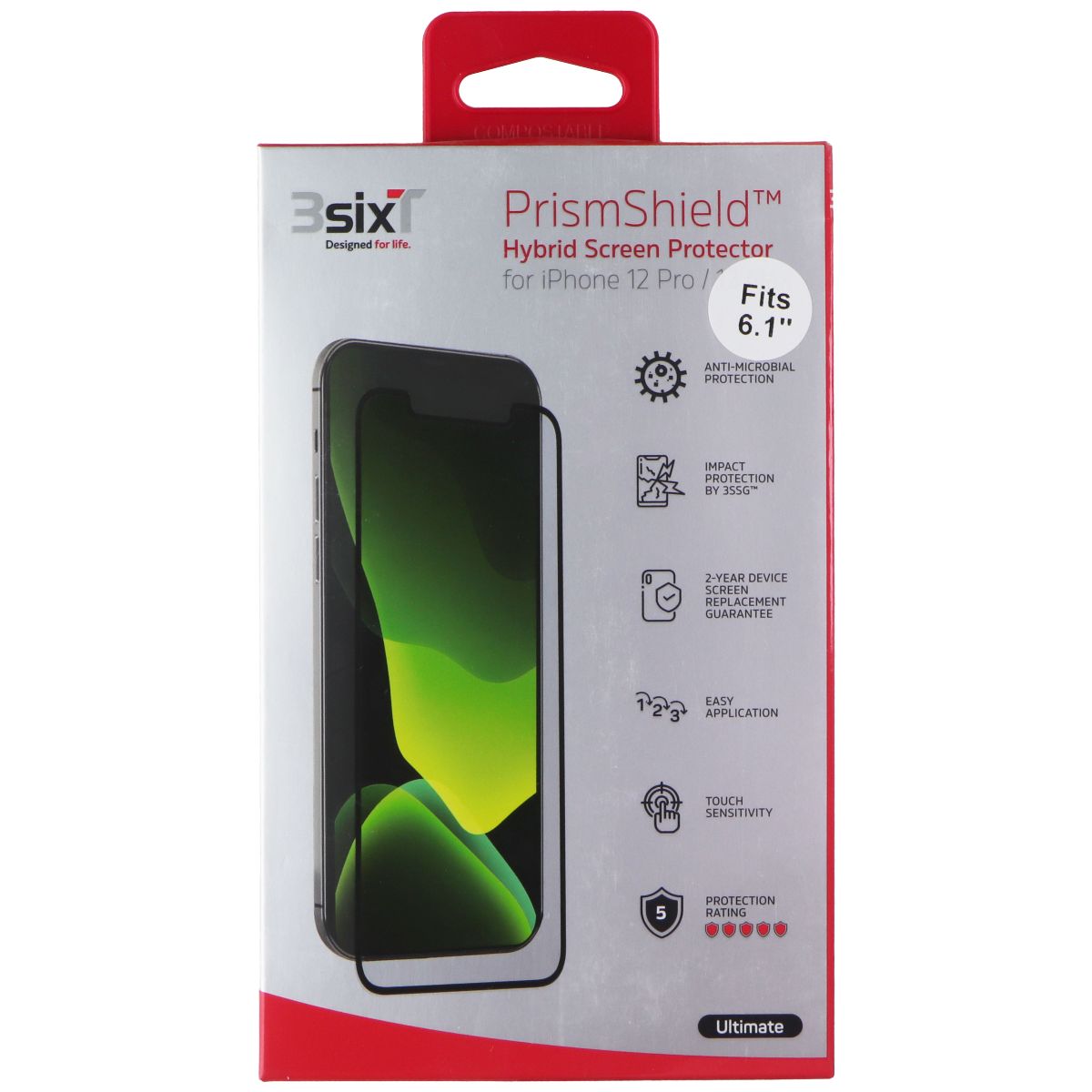 3SIXT PrismShield Hybrid Screen Protector for Apple iPhone 12 Pro & iPhone 12 - Ultimate Protection, Anti-Scratch & Bubble-Free - Perfect for Work, Travel & Everyday Use