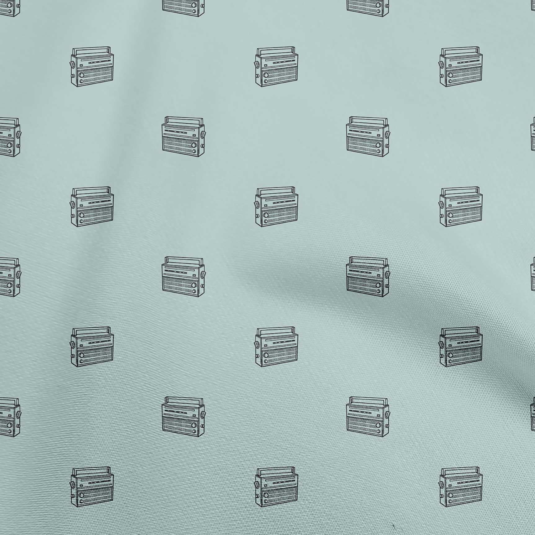 oneOone Cotton Cambric Light Blue Retro Radio Print Fabric - 42 Inch Wide by The Yard - Perfect for Sewing, Quilting, DIY Crafts & Home Decor Projects