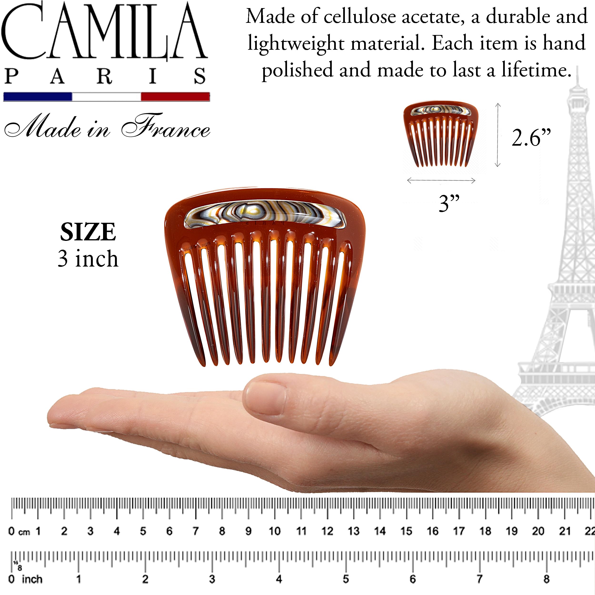 Camila Paris CP3767 French Hair Side Comb - Small Rounded Tortoise Shell Hair Clip for Women | Strong Hold No Slip Hair Accessory for French Twist, Bun & Chignon Hairstyles | Made in France | Perfect for Weddings, Parties & Everyday Elegant Styling