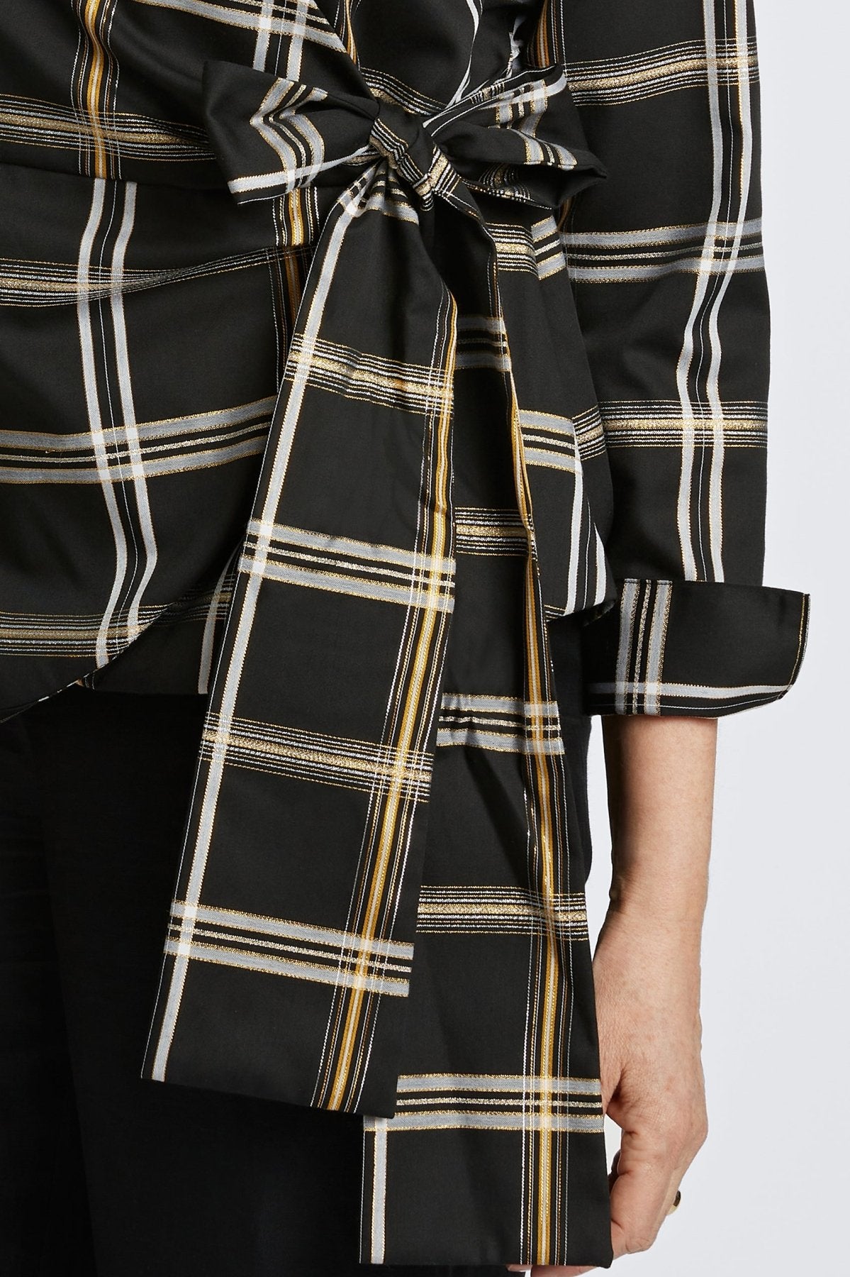 Salina Gold & Silver Lurex Plaid Long Sleeve Shirt for Women - Elegant Party Top for Holiday Gatherings & Night Out