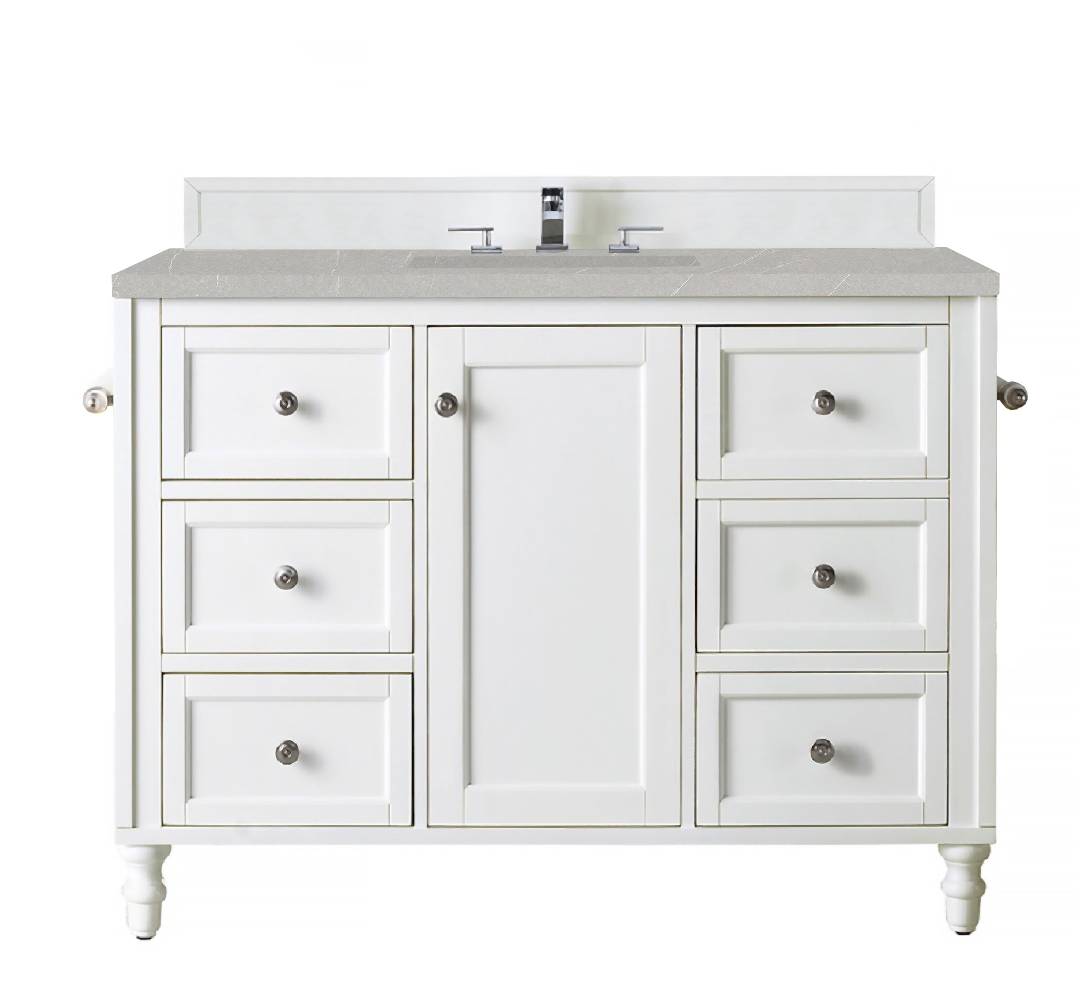 Copper Cove Encore 48 Inch Single Bathroom Vanity Set with 3CM Eternal Serena Quartz Top in Bright White - Perfect for Modern Master Bathrooms & Powder Rooms