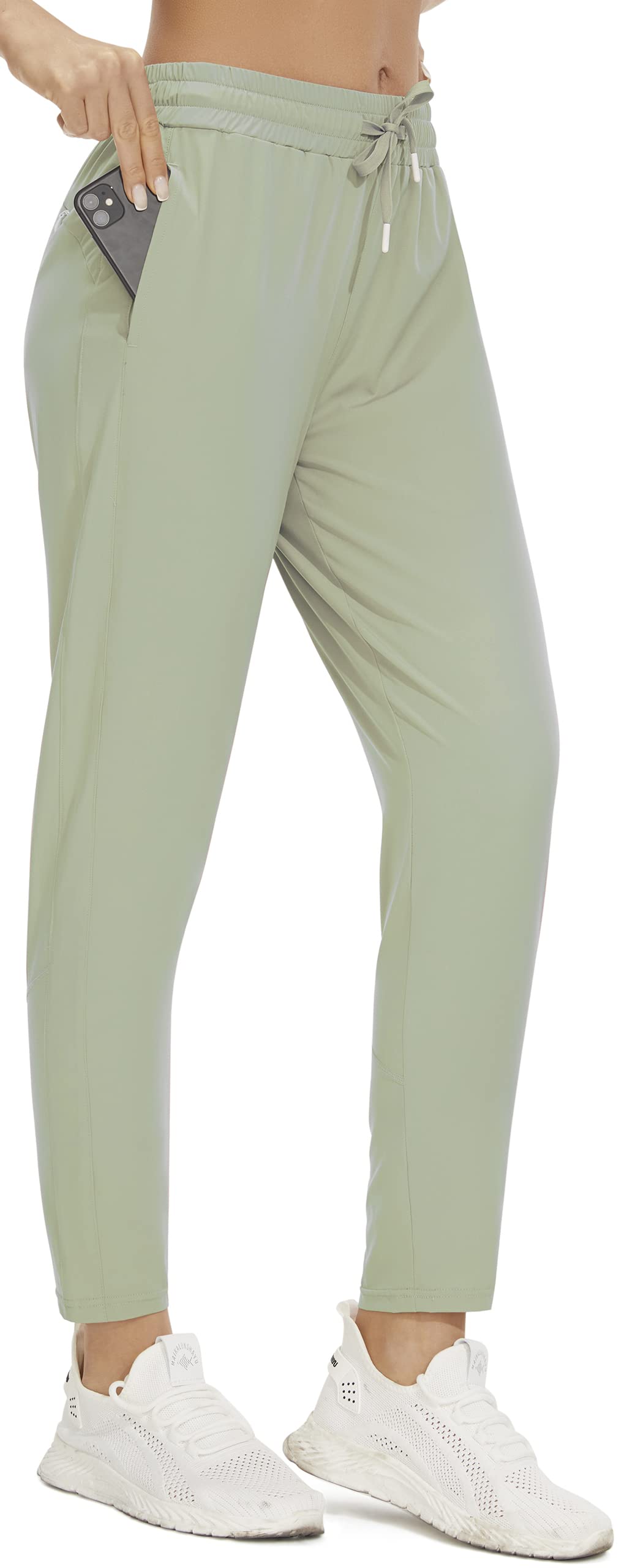 PERSIT Women's Lightweight Joggers with Pockets - High Waisted Quick-Dry 4-Way Stretch Running & Hiking Athletic Tapered Pants - Perfect for Workouts, Yoga, Travel & Lounge Wear