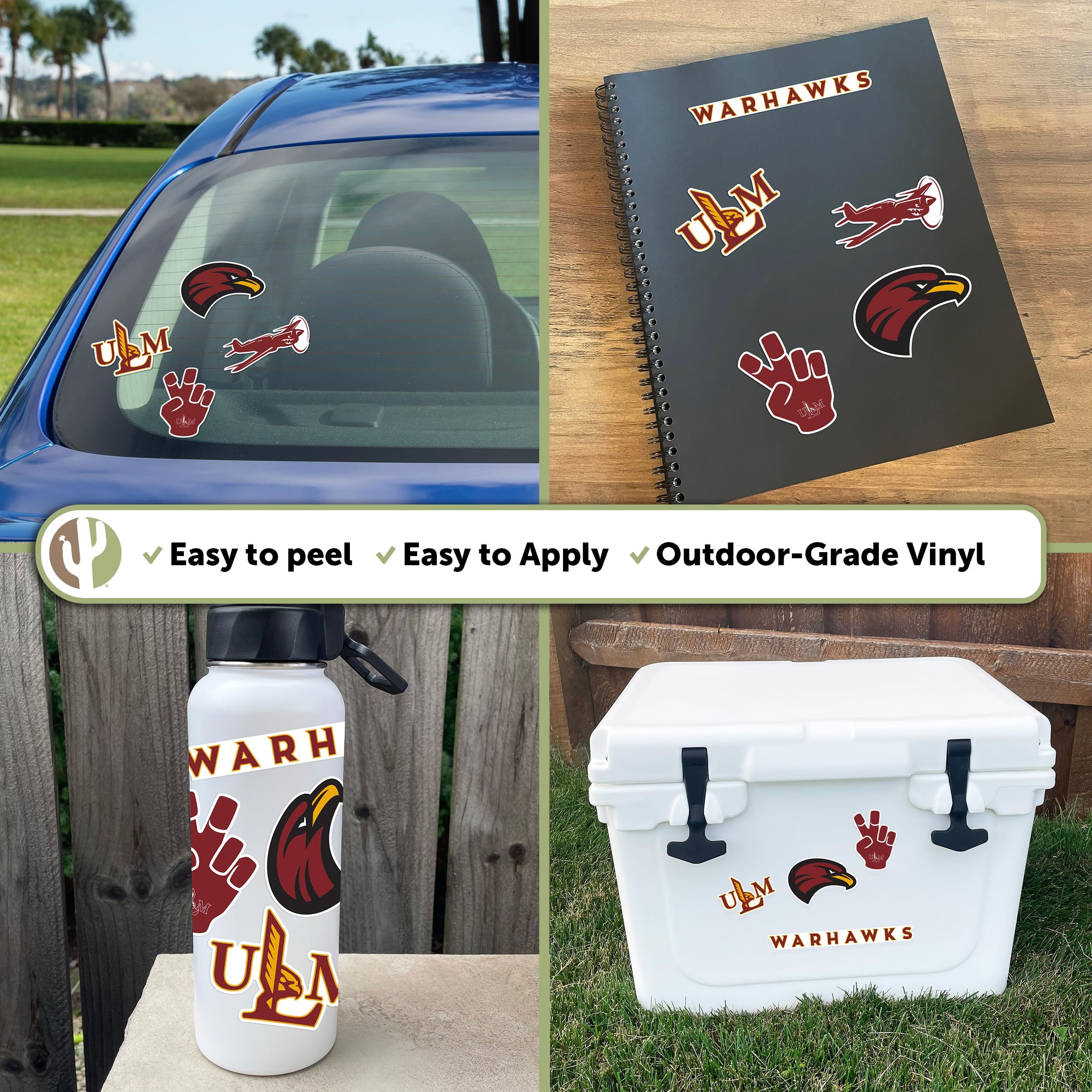 ULM Warhawks Vinyl Decals - Desert Cactus Design Stickers for Laptop, Water Bottle, Car & Scrapbook - University of Louisiana Monroe Fan Gear | Perfect for Game Day, School Spirit & DIY Crafts