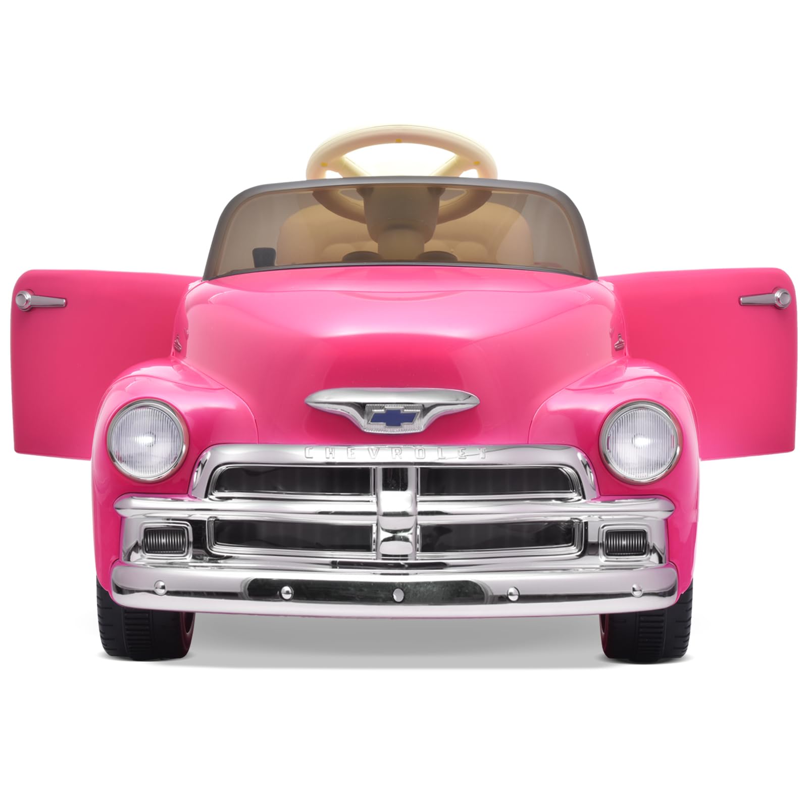 Joywhale 12V Kids Ride on Car - Licensed Chevrolet 3100 Pickup Electric Toy Vehicle with 7AH Battery, 2.4G Remote Control, 3 Speed Modes, Music & Storage | Retro Style Pink Battery-Powered Motorized Car for Boys & Girls | Perfect for Birthday Gifts, Outdoor Play & Backyard Fun