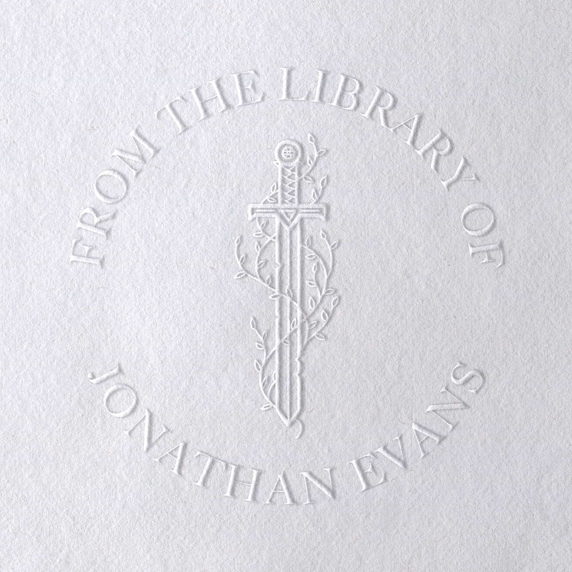 Custom Personalized Book Embosser Stamp - Round Library Book Stamp for Teachers, Book Lovers & Collectors | Ex Libris Gift with Wooden Handle or Self-Inking Option (Sword Design) | Perfect for Bookplates, Journals & Rare Book Collections