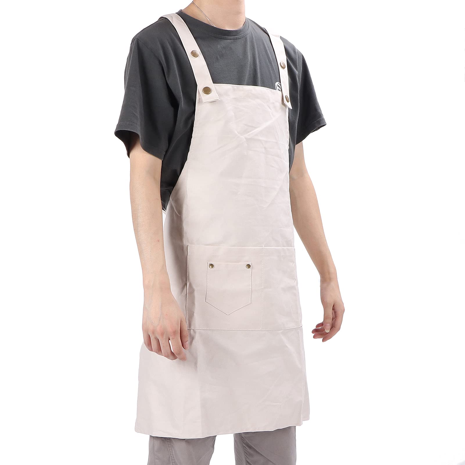 Yinhing Adjustable Nail Salon Apron - Professional Manicurist Smock for Nail Polish Protection, Beauty Salon Bib Apron with Pockets (White) - Perfect for Nail Technicians, Cosmetologists & Kitchen Use
