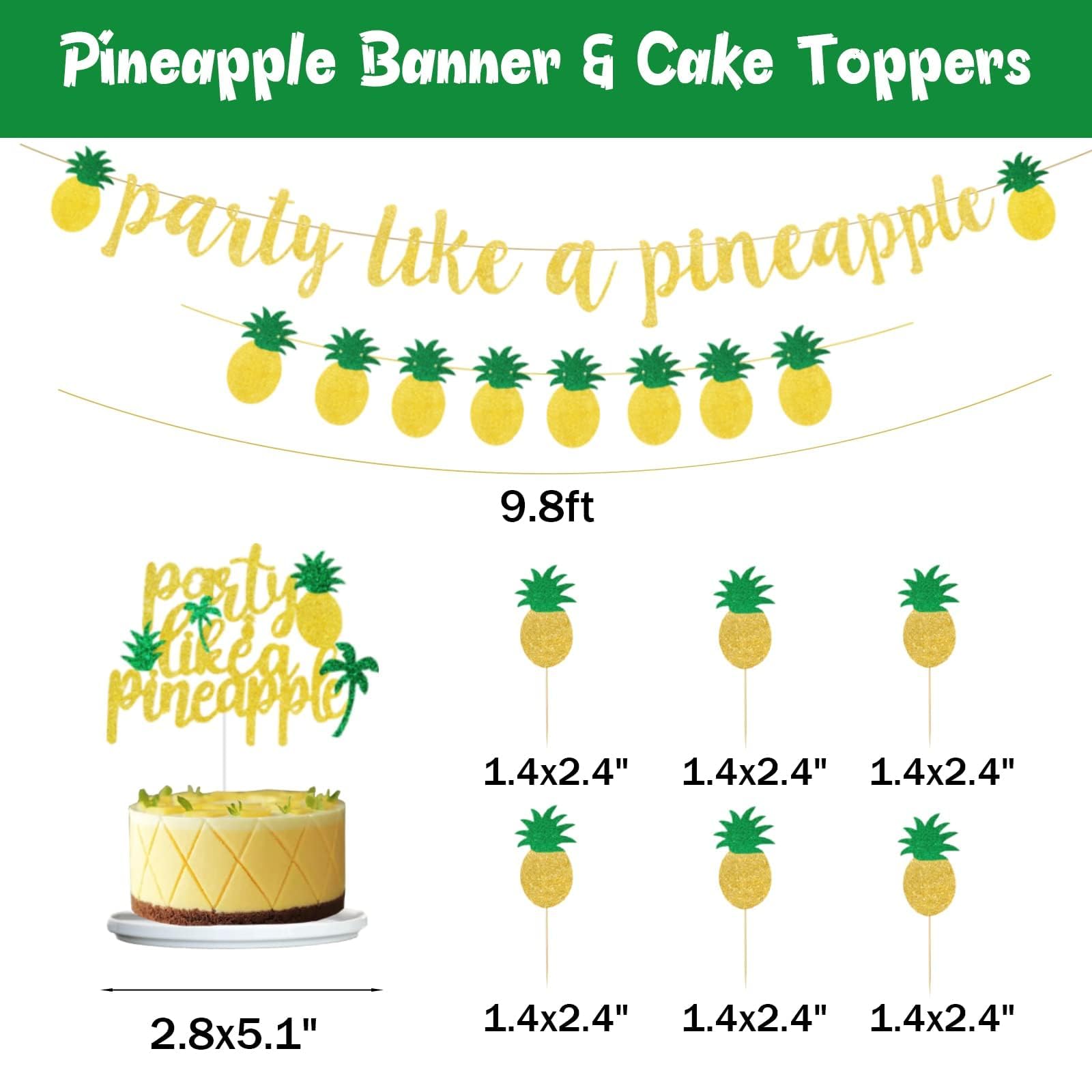 Pineapple Party Decorations & Supplies - Tropical Hawaiian Luau Summer Party Decor Set with Banner, Paper Fans, Leaves & Pineapple Cutouts in Green & Yellow | Perfect for Aloha Themed Parties, Birthday Celebrations & Summer Events