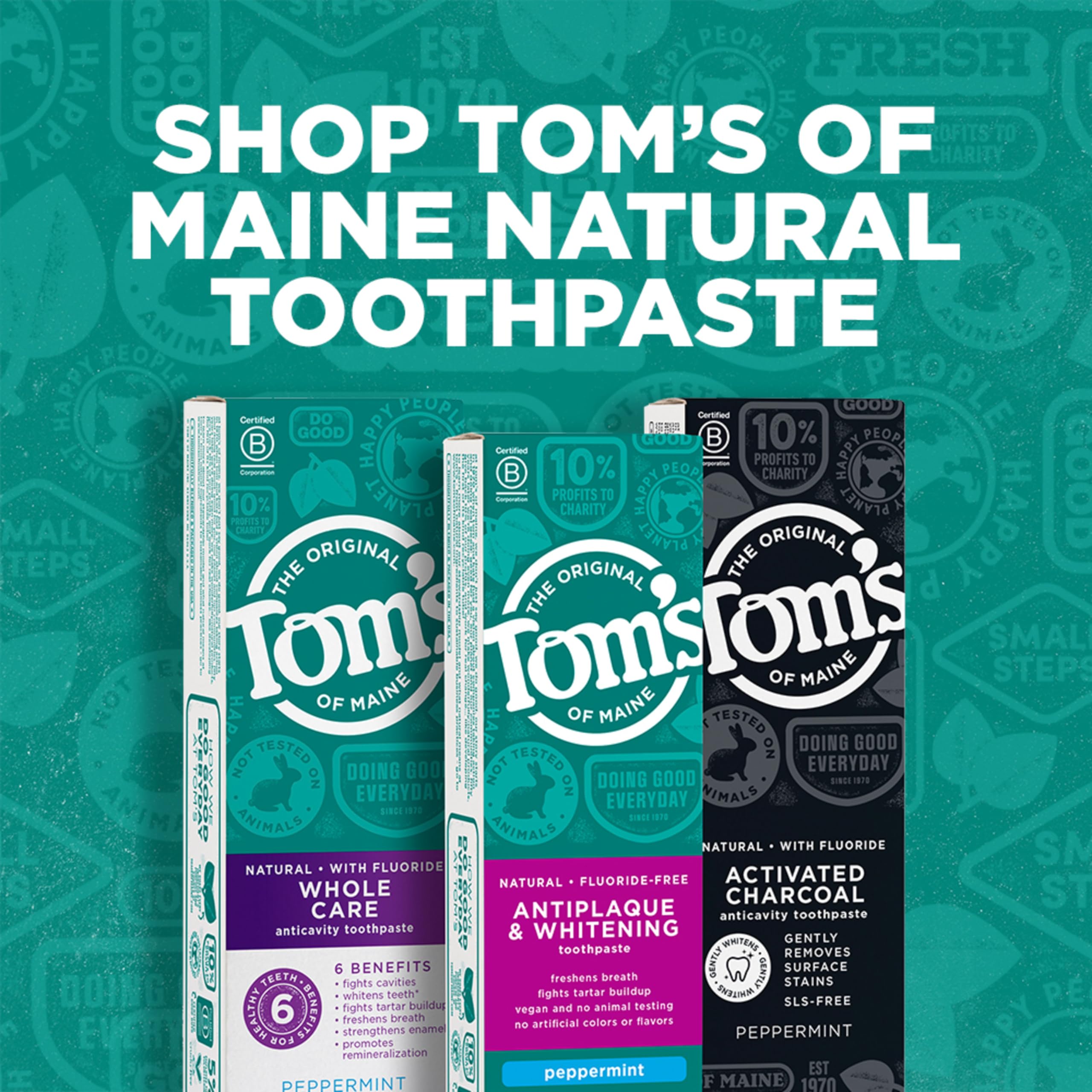 Tom's of Maine Natural Antiplaque & Whitening Toothpaste - Fluoride-Free, Peppermint Flavor, 5.5 oz - Fresh Breath & Teeth Whitening for Daily Oral Care