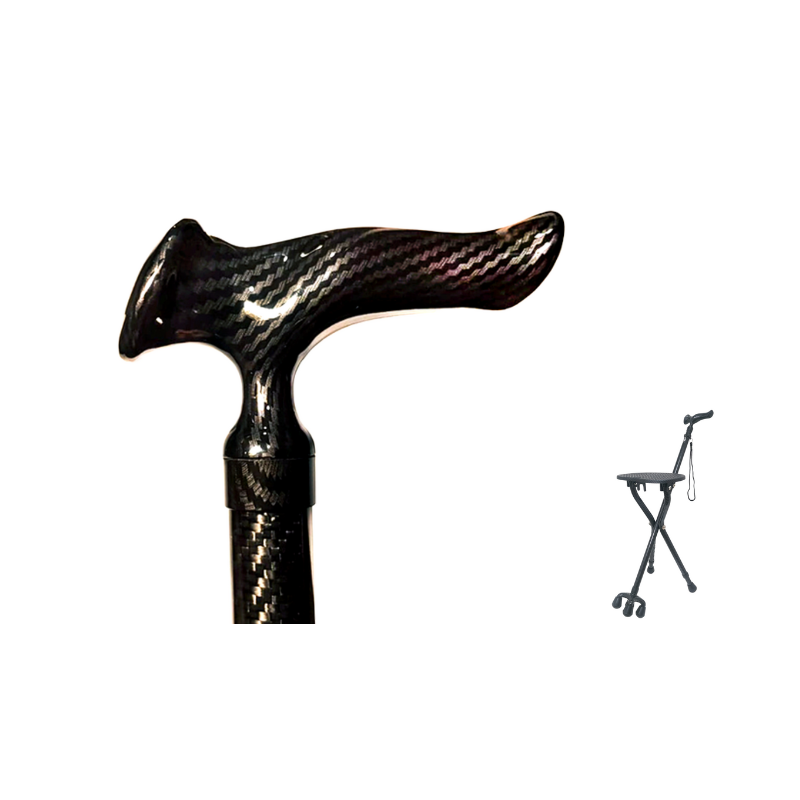 AgeGracefully Carbon Fiber Seat Cane with Quad Base - Lightweight Folding Walking Stick with Seat for Seniors & Outdoor Activities - Perfect for Hiking, Travel, and Mobility Support