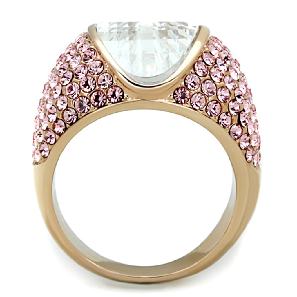 Elegant Clear Oval Pink CZ IP Rose Gold Cocktail Ring for Women - Perfect for Parties, Weddings & Evening Events