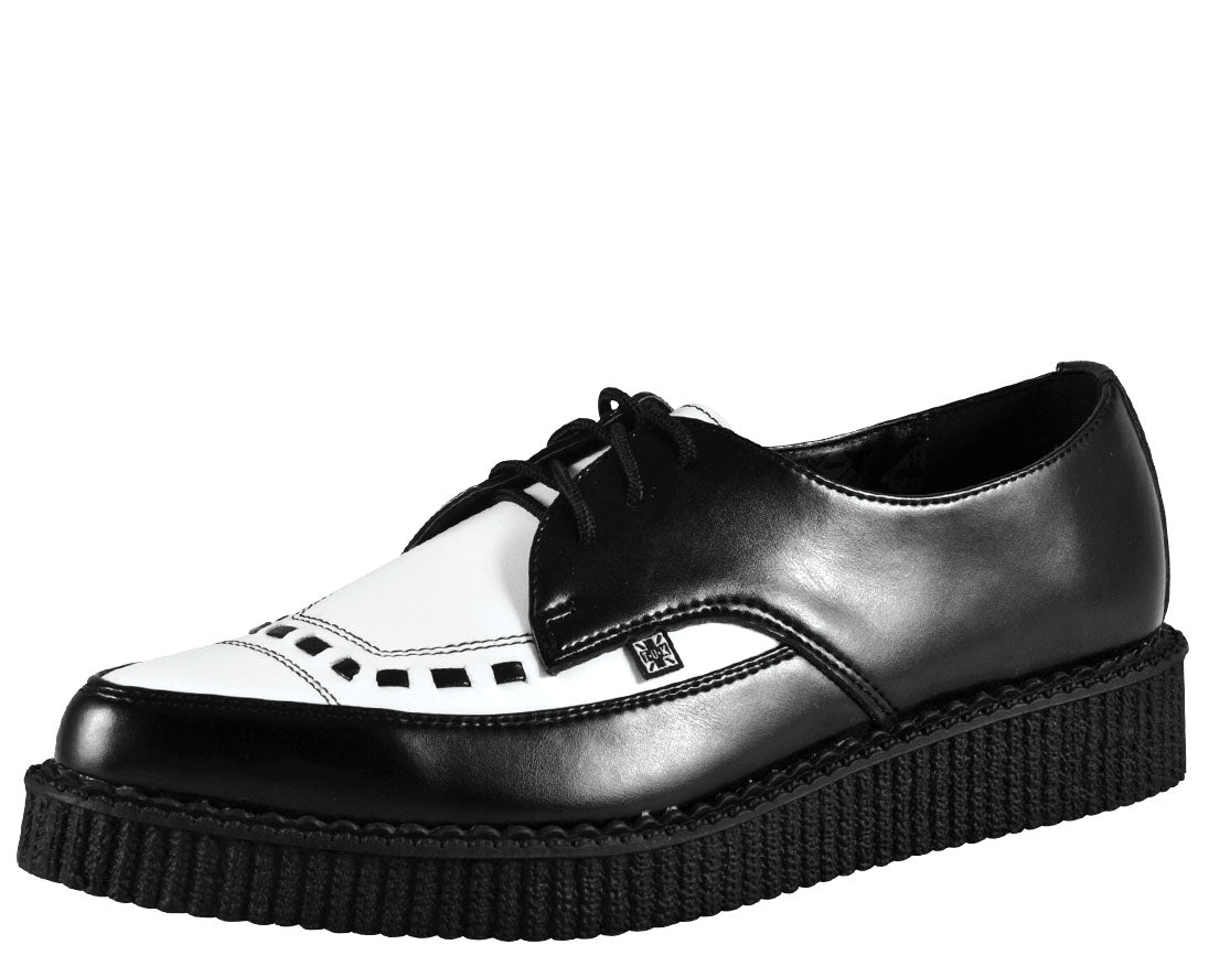 T.U.K Black & White Pointed Creeper Shoes - Punk Rock Style for Men & Women | Perfect for Concerts, Nightclubs & Alternative Fashion
