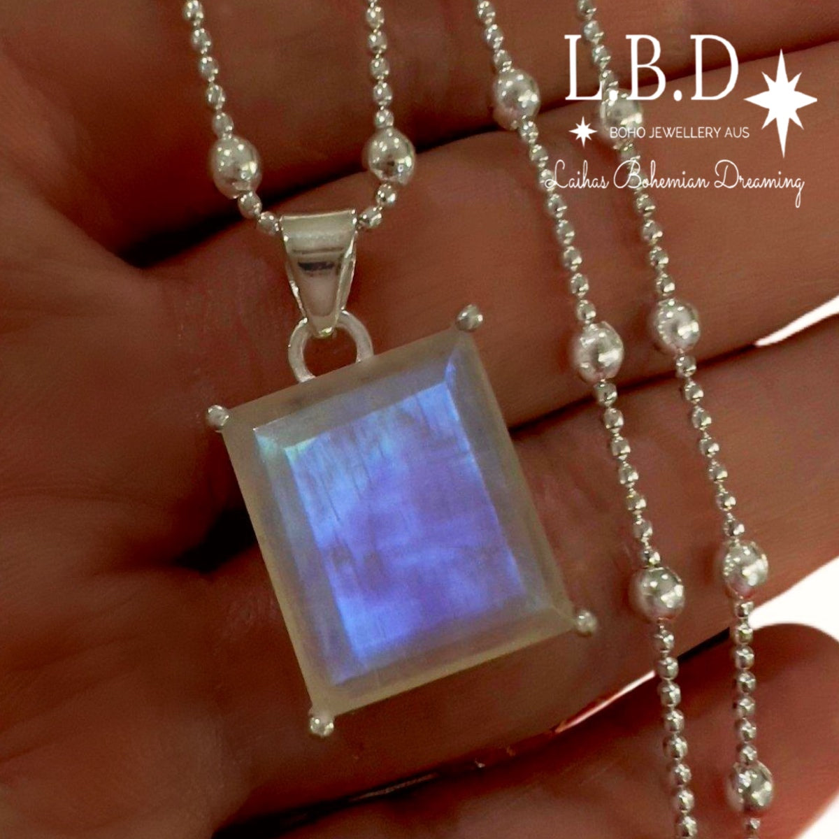 Laihas Exquisite Emerald Cut Moonstone Necklace - Elegant Jewelry for Women, Perfect for Weddings, Parties & Special Occasions