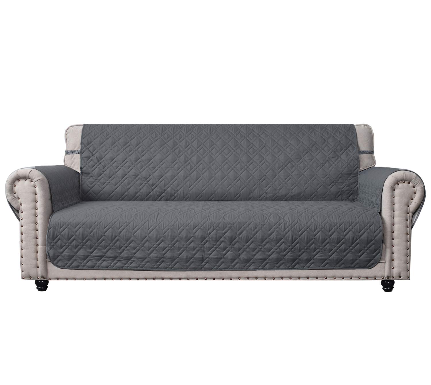 Ameritex Waterproof Quilted Sofa Slipcover - Nonslip Furniture Protector for Dogs, Kids & Pets - Machine Washable Couch Cover (Dark Grey, 68
