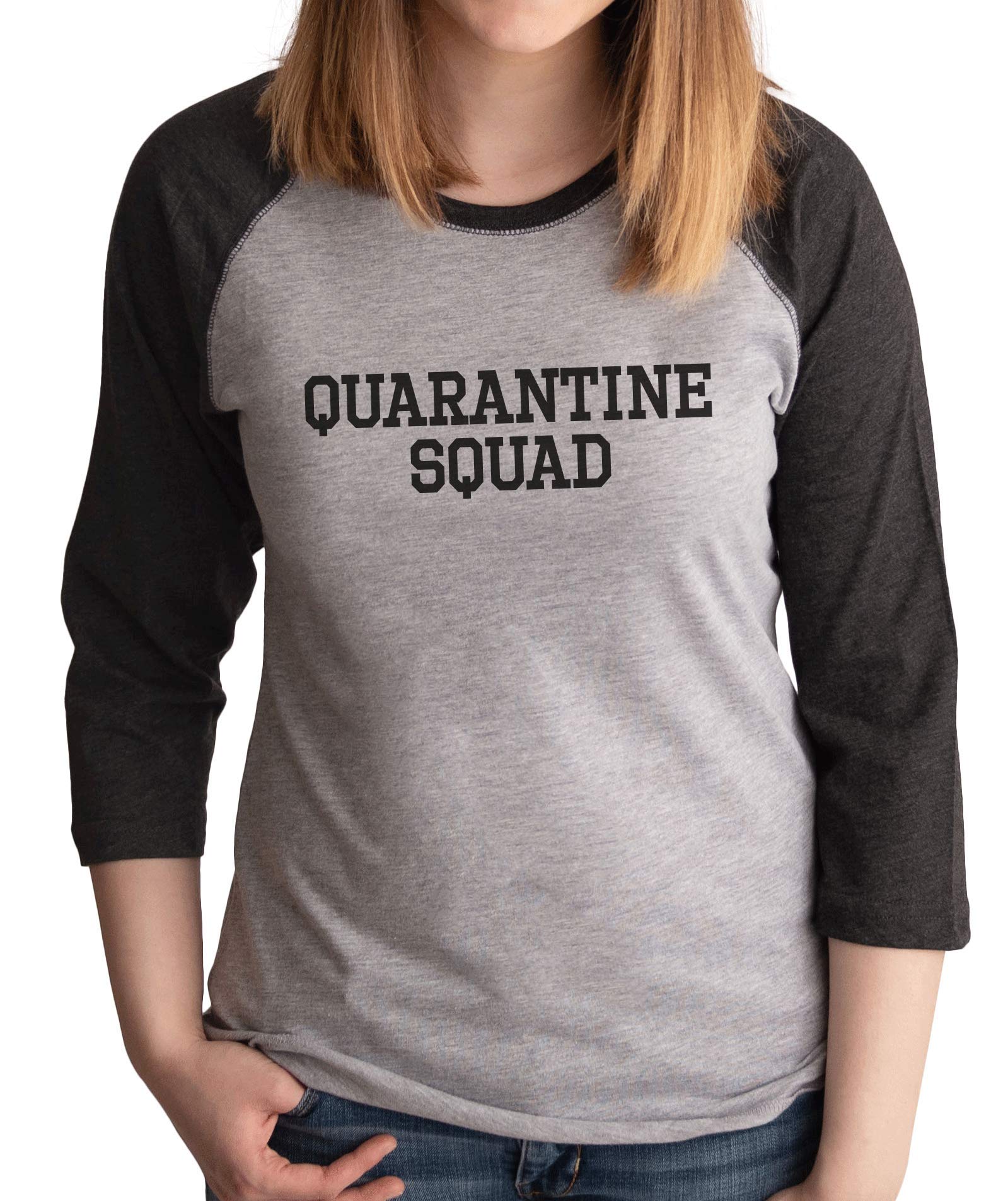7 ate 9 Apparel Women's Quarantine Squad Grey T-Shirt - Comfortable Casual Tee for Home, Lounge & Everyday Wear