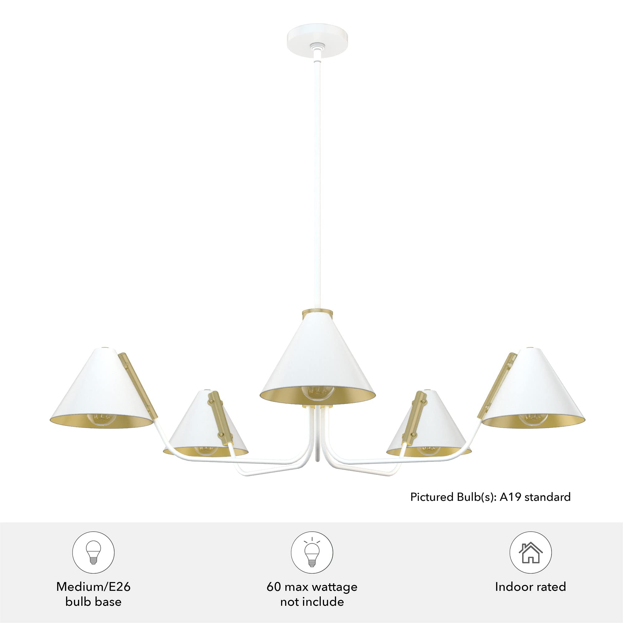 Hunter Fan Company 19196 Grove Isle 5-Light Chandelier in Matte White - Elegant Ceiling Lighting for Dining Room, Bedroom & Living Room