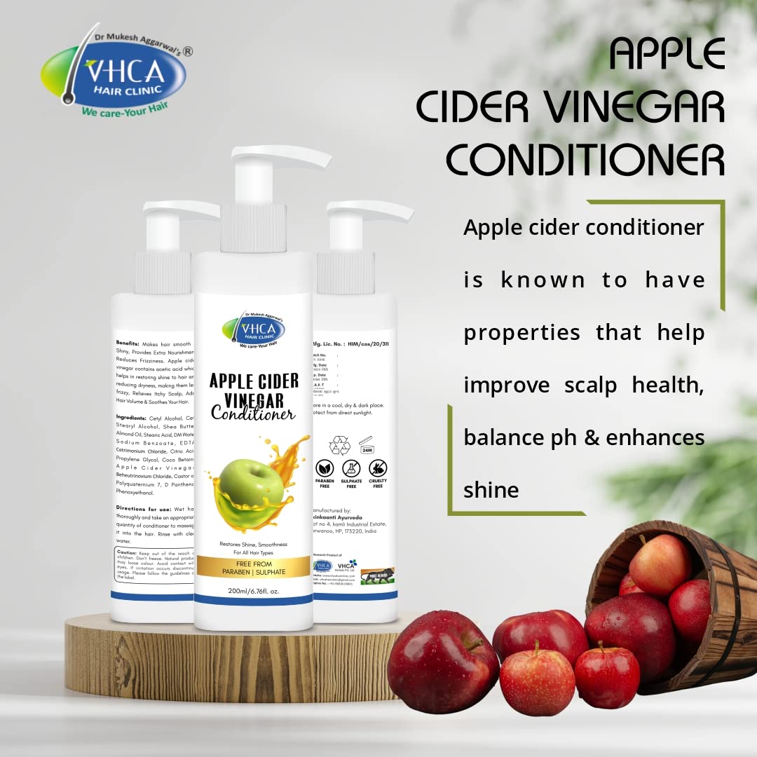 VHCA Apple Cider Vinegar Hair Conditioner for Dry, Oily & Frizzy Hair - 200ml Natural Hair Care for Men & Women - Perfect for Daily Use & Salon Quality Results at Home