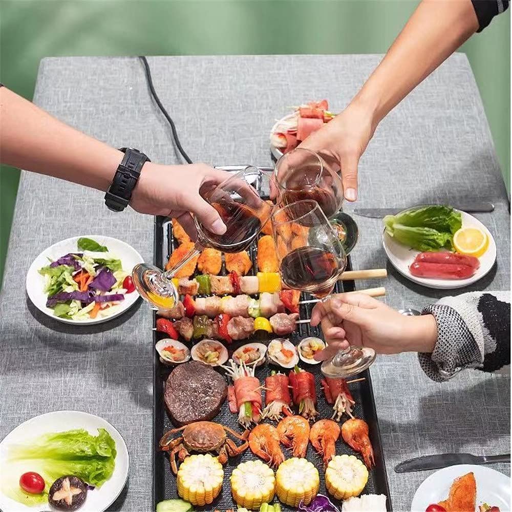 Electric Griddle Grill - Non-Stick Smokeless BBQ Pan with 5-Level Temperature Control, Waterproof Coating for Indoor/Outdoor Use (48x28cm) - Perfect for Family Gatherings, Camping Trips & Backyard Parties