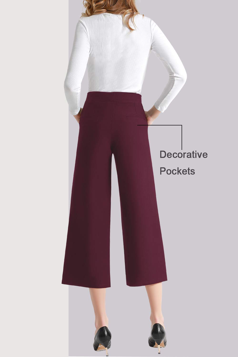 Tsful Women's Wide Leg High Waisted Dress Pants - Stretchy Business Casual Trousers for Work | Summer Office Capris & Pull-On Slacks for Professional & Everyday Wear