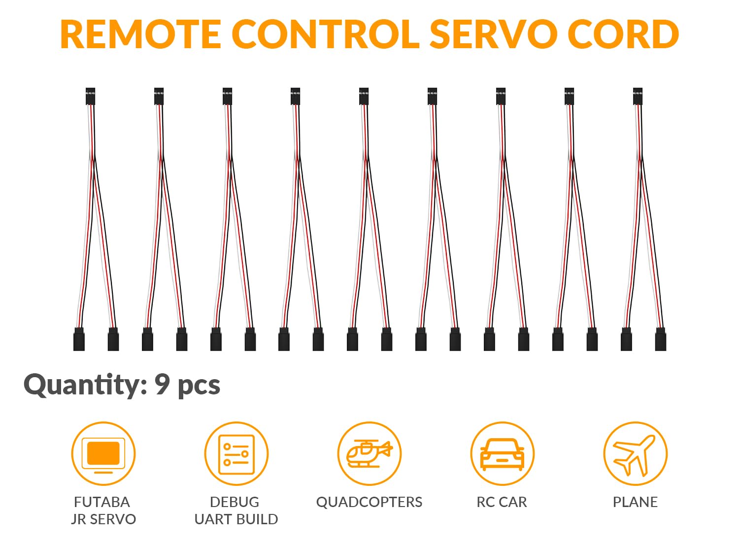 9-Piece JST Y Connector 3-Pin Plug Servo Extension Cable - Female to Male RC Servo Wire for RC Cars, Drones, Airplanes | Compatible with JR Futaba | DIY RC Model & Robotics Projects