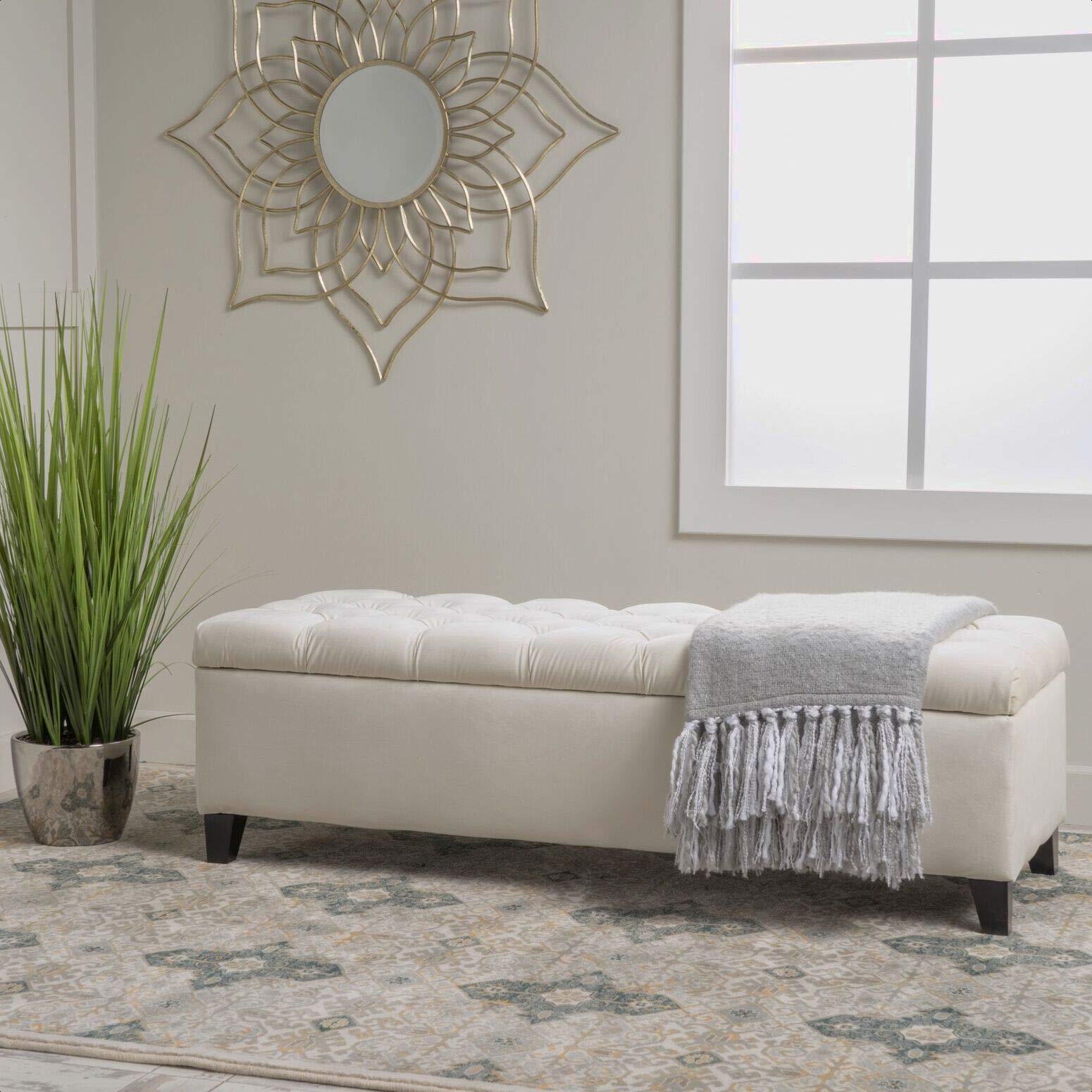 Amalfi Upholstered Flip Top Storage Bench with Polyester Blend Fabric - Stylish Ottoman with Hidden Storage for Living Room, Bedroom & Entryway